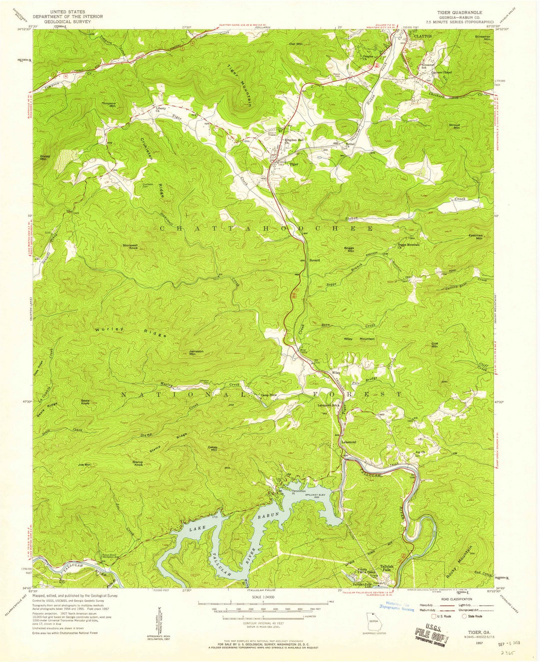 1957 Tiger, GA - Georgia - USGS Topographic Map