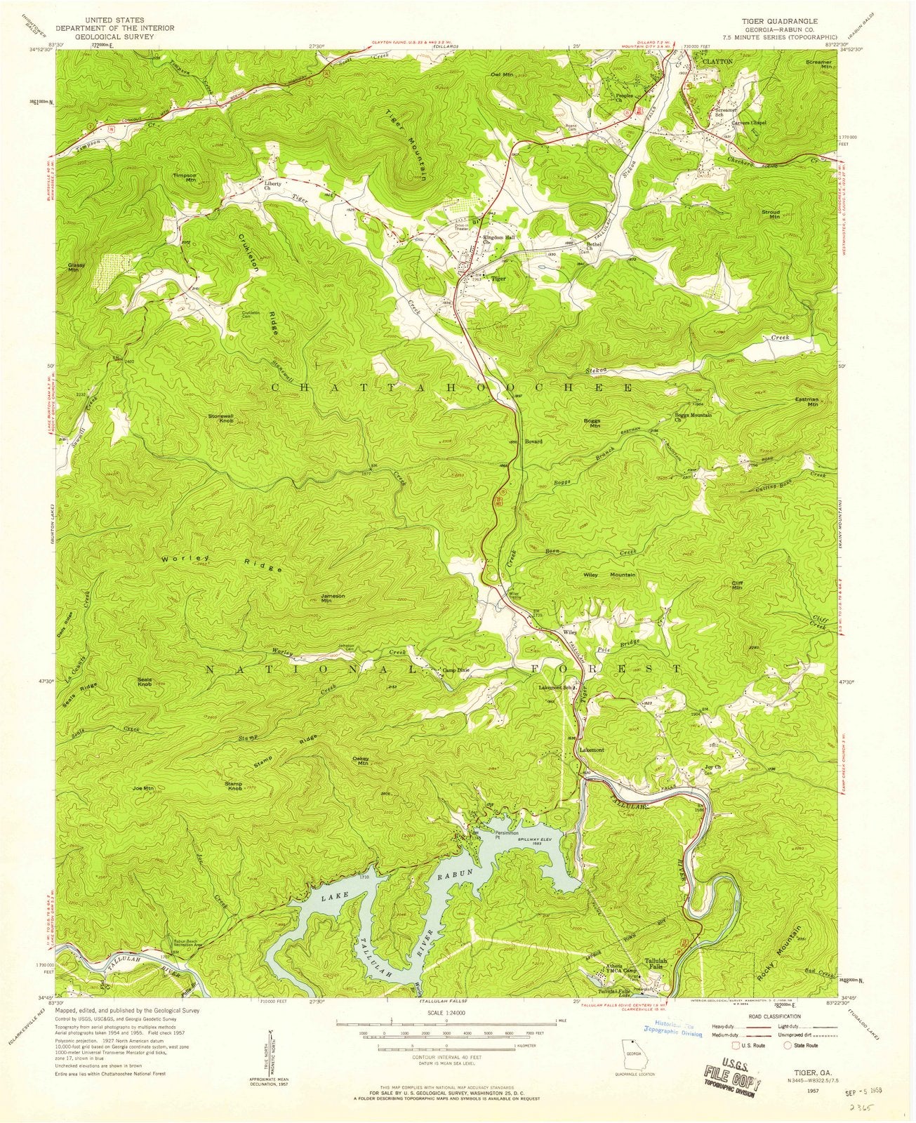 1957 Tiger, GA - Georgia - USGS Topographic Map