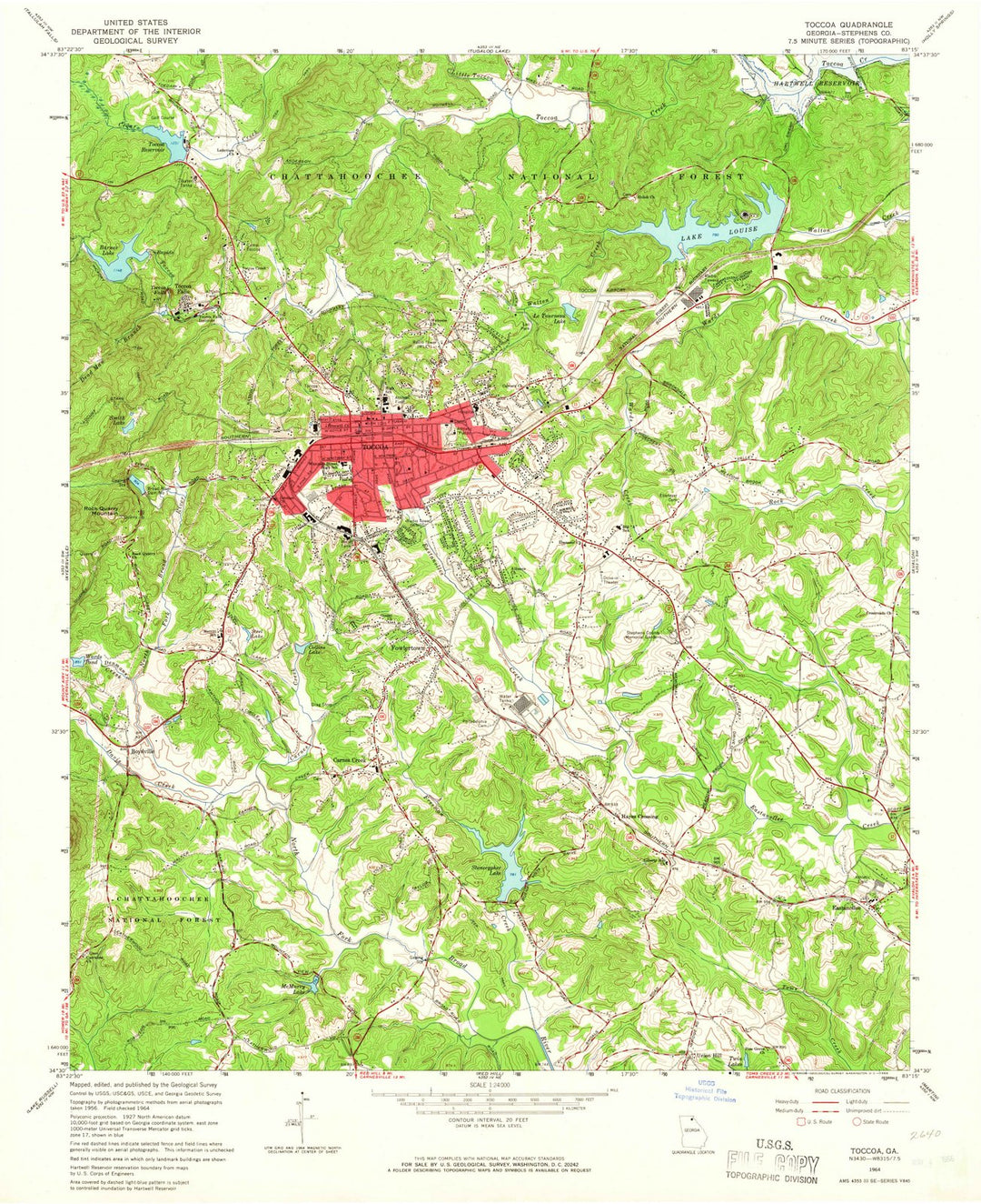 1964 Toccoa, GA - Georgia - USGS Topographic Map