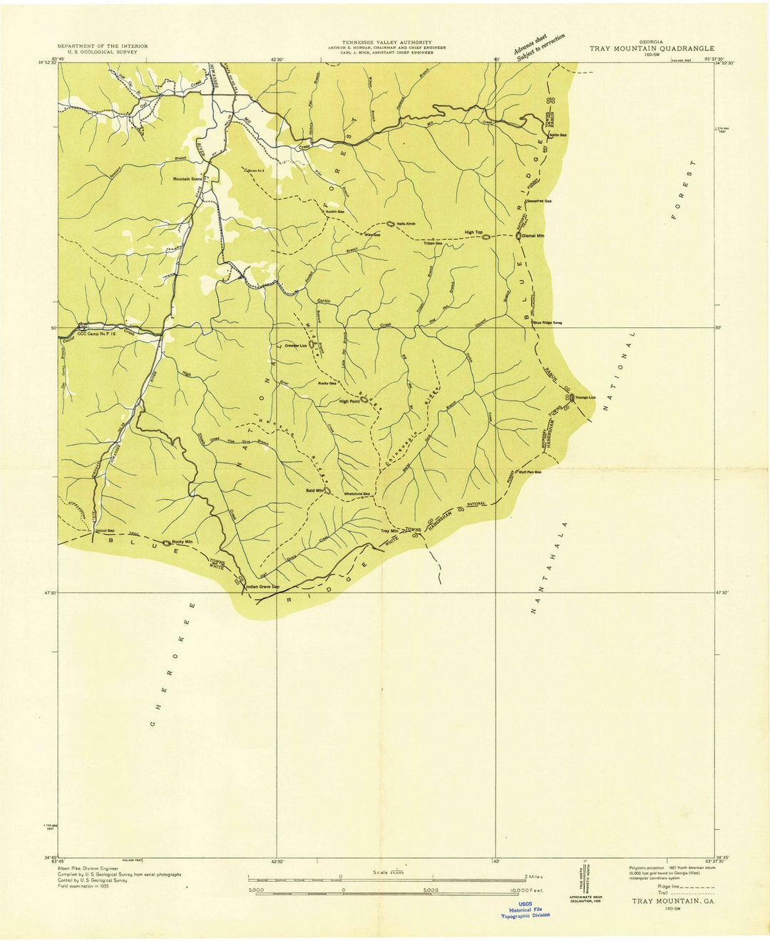1935 Tray Mountain, GA - Georgia - USGS Topographic Map