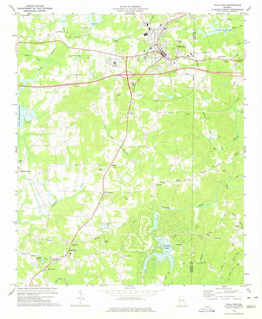 1973 Villa Rica, GA - Georgia - USGS Topographic Map