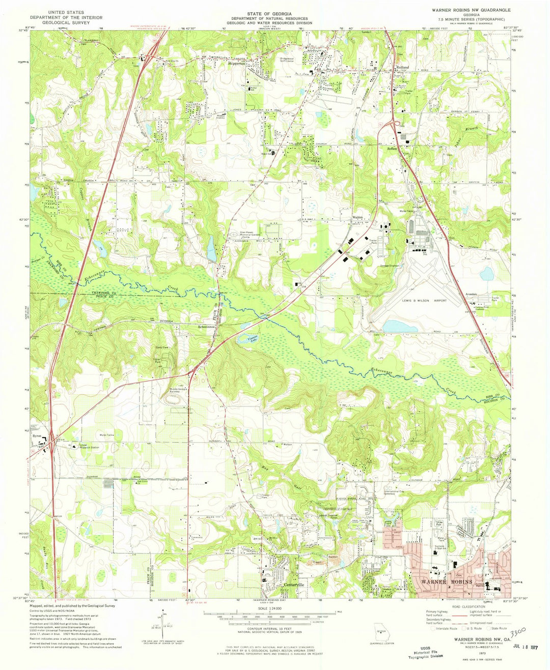 1973 Warner Robins, GA - Georgia - USGS Topographic Map