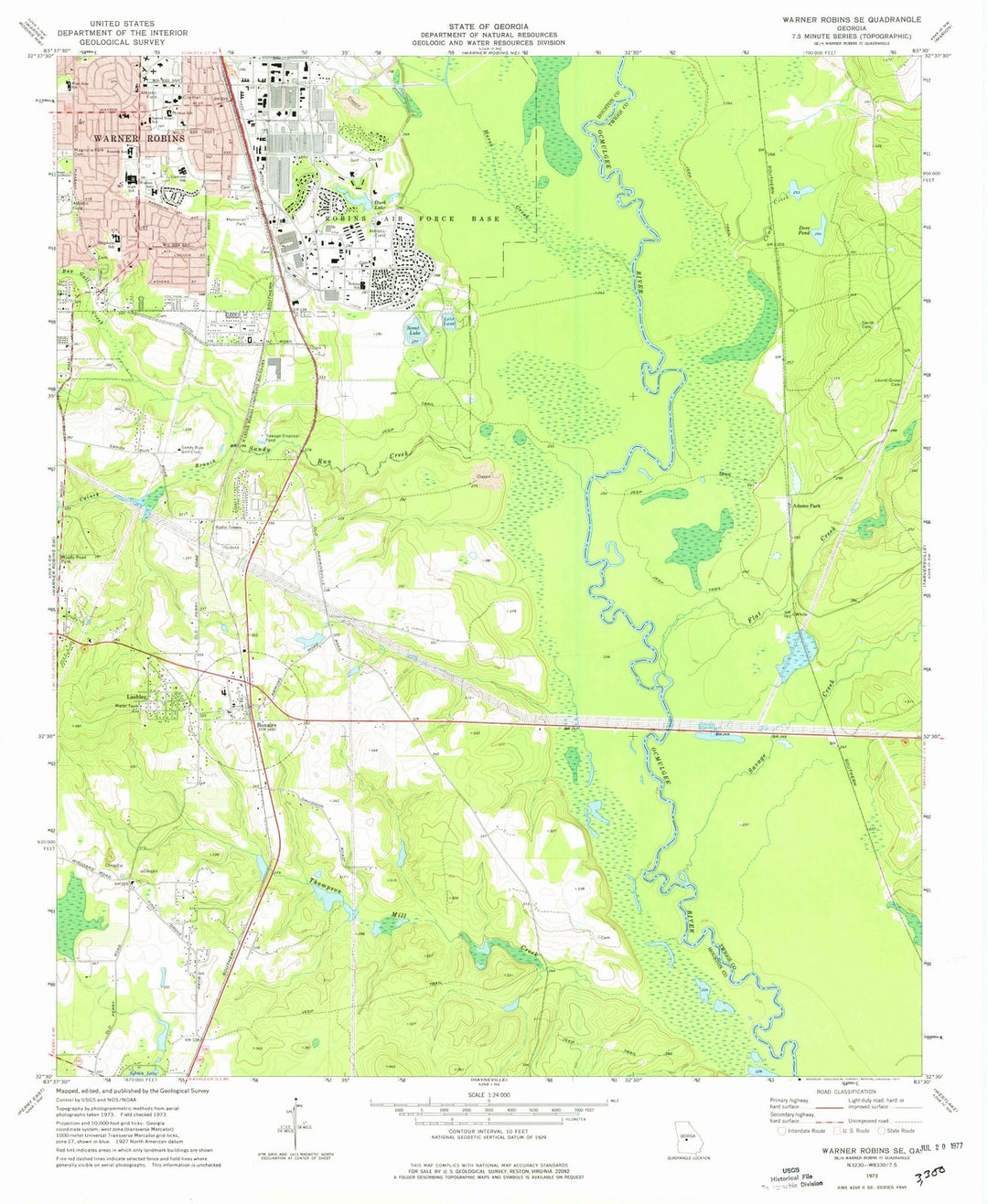 1973 Warner Robins, GA - Georgia - USGS Topographic Map v2