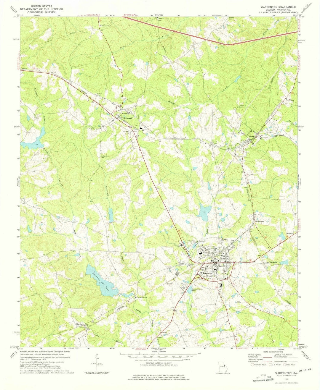 1972 Warrenton, GA - Georgia - USGS Topographic Map