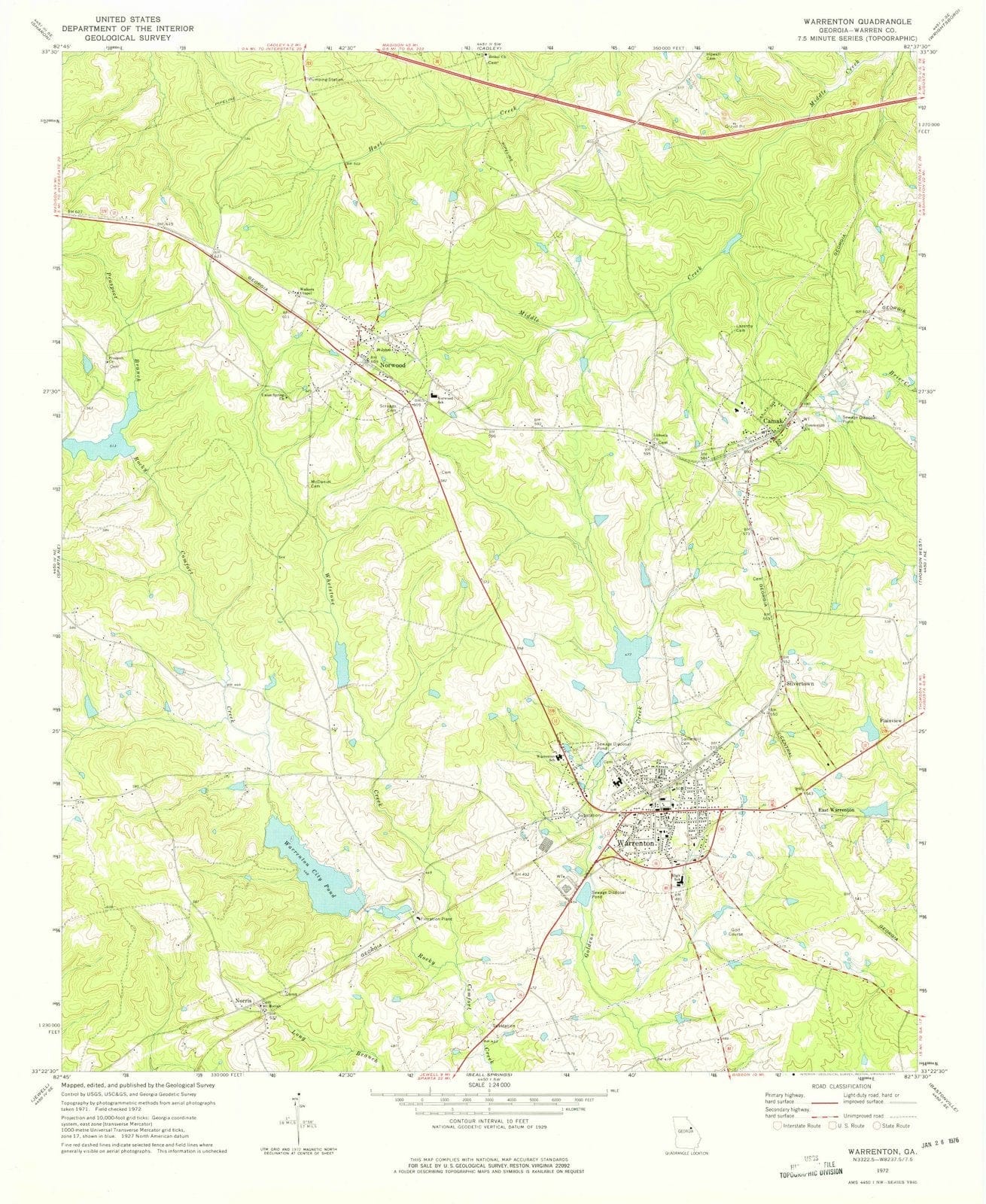 1972 Warrenton, GA - Georgia - USGS Topographic Map