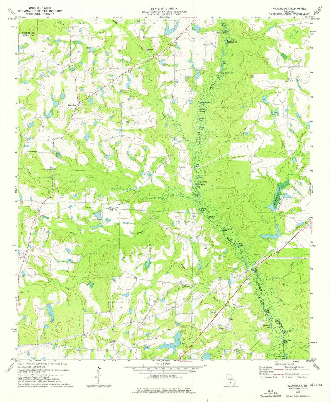 1973 Waterloo, GA - Georgia - USGS Topographic Map