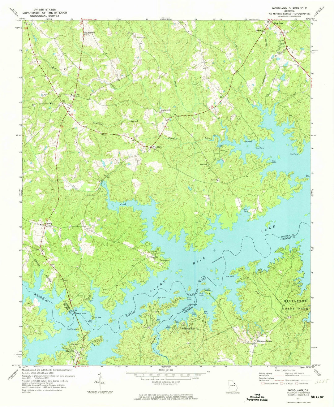 1971 Woodlawn, GA - Georgia - USGS Topographic Map