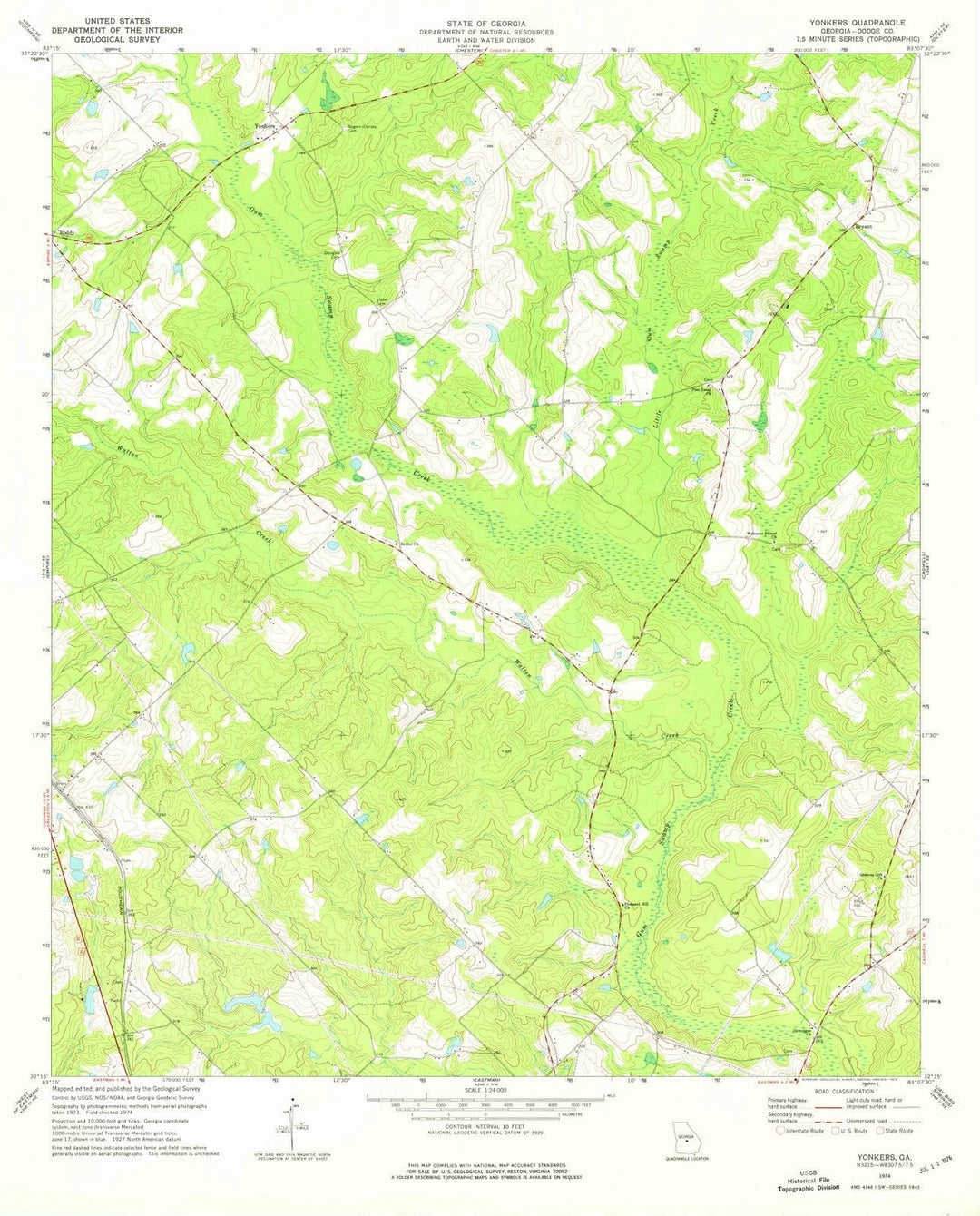 1974 Yonkers, GA - Georgia - USGS Topographic Map
