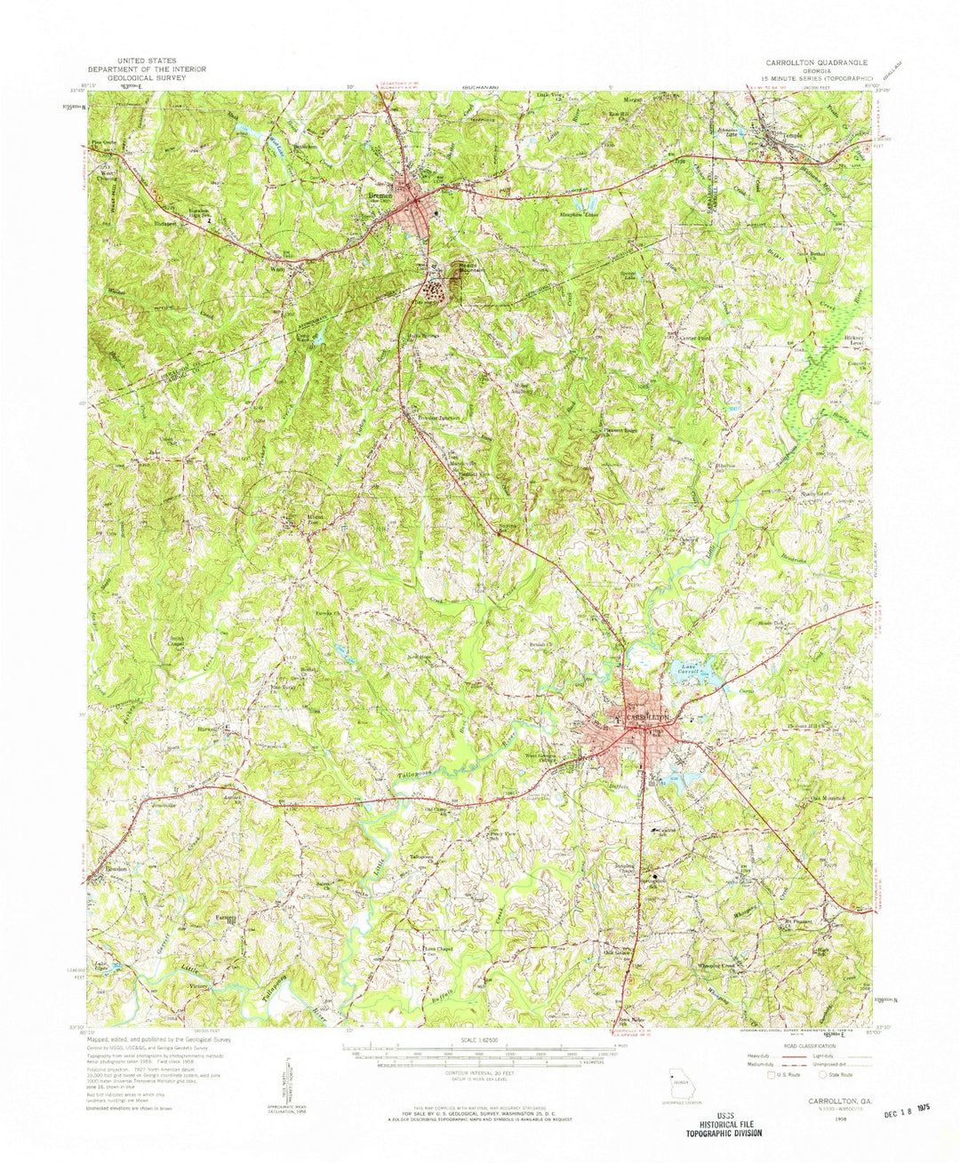 1958 Carrollton, GA - Georgia - USGS Topographic Map