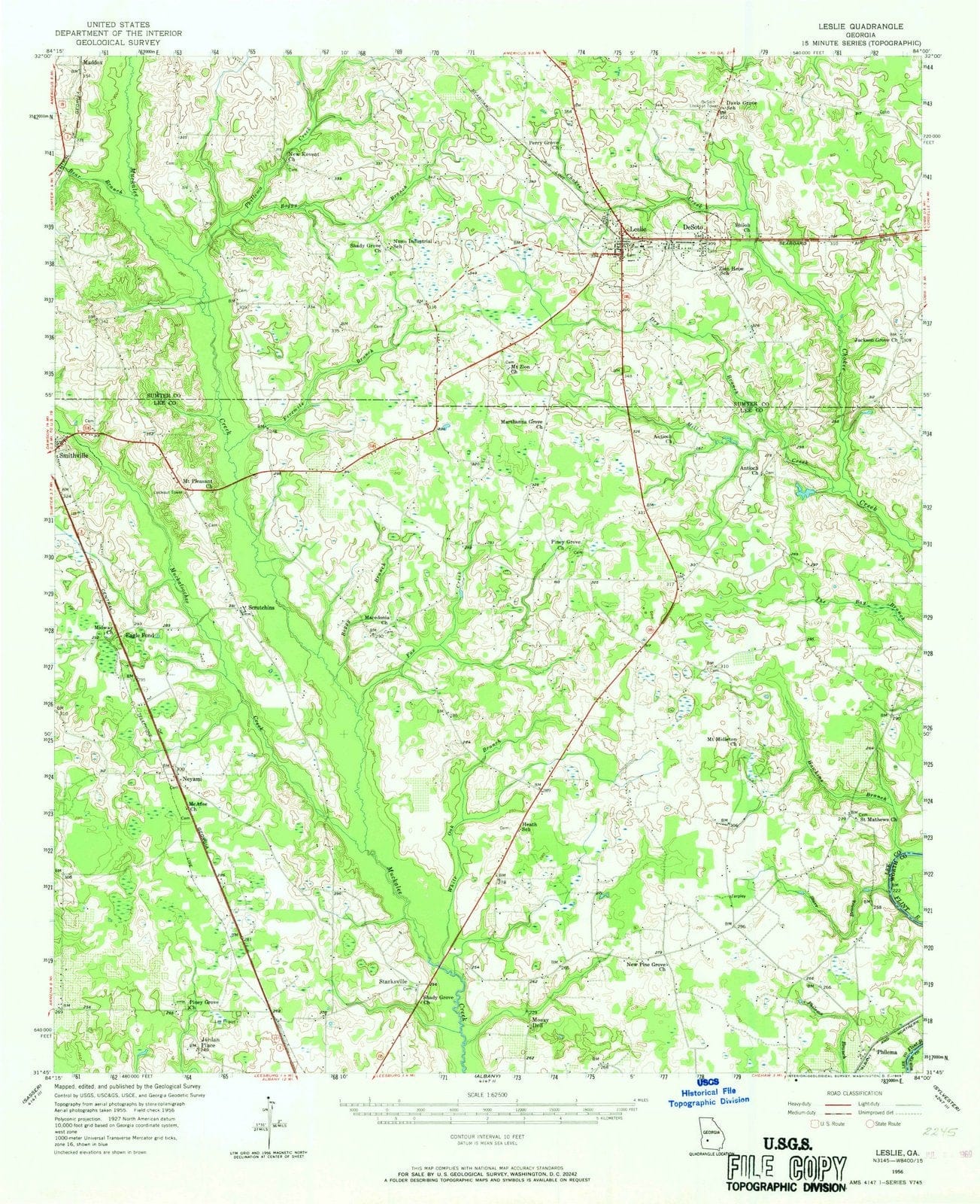 1956 Leslie, GA - Georgia - USGS Topographic Map