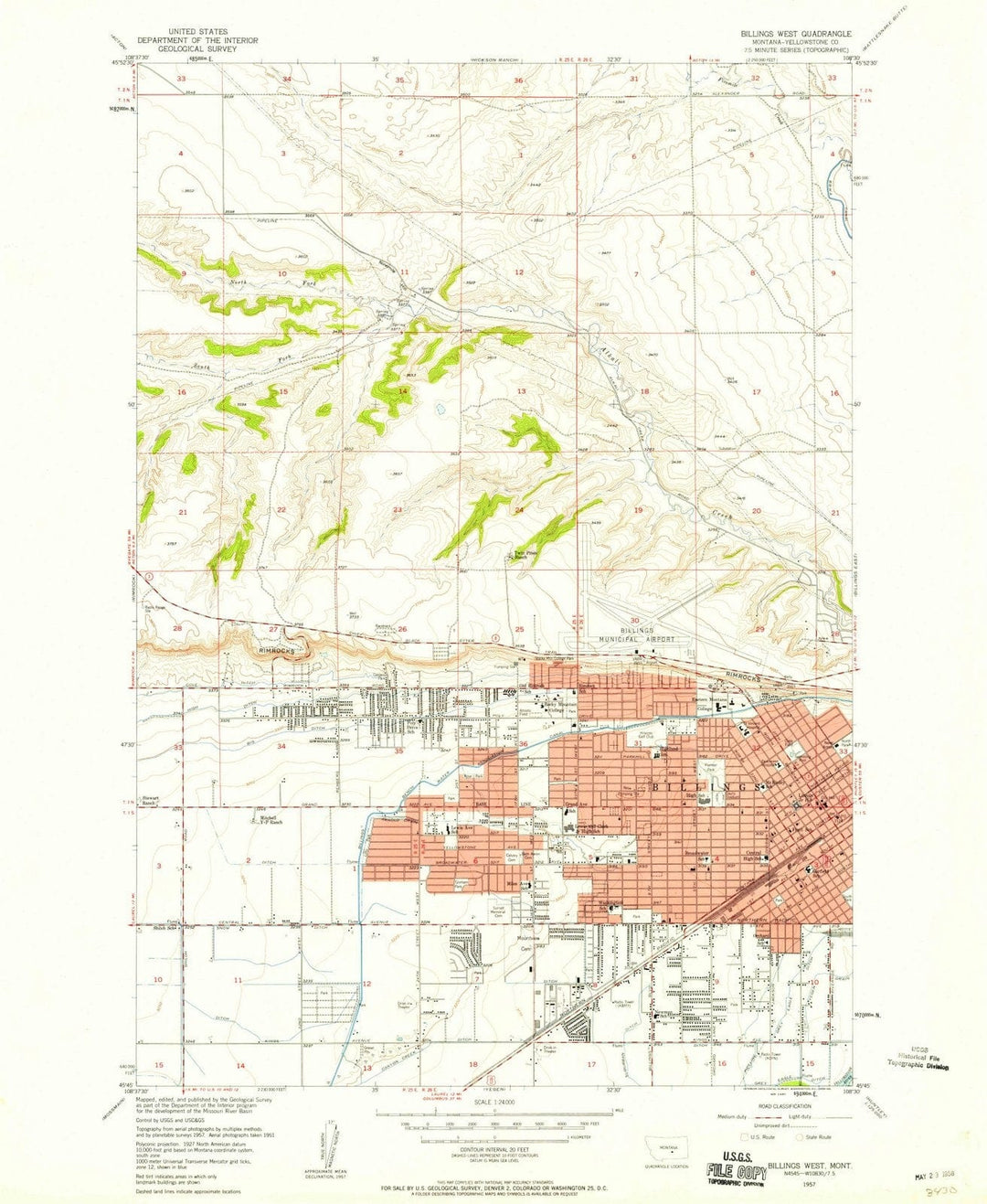 1957 Billings West, MT - Montana - USGS Topographic Map