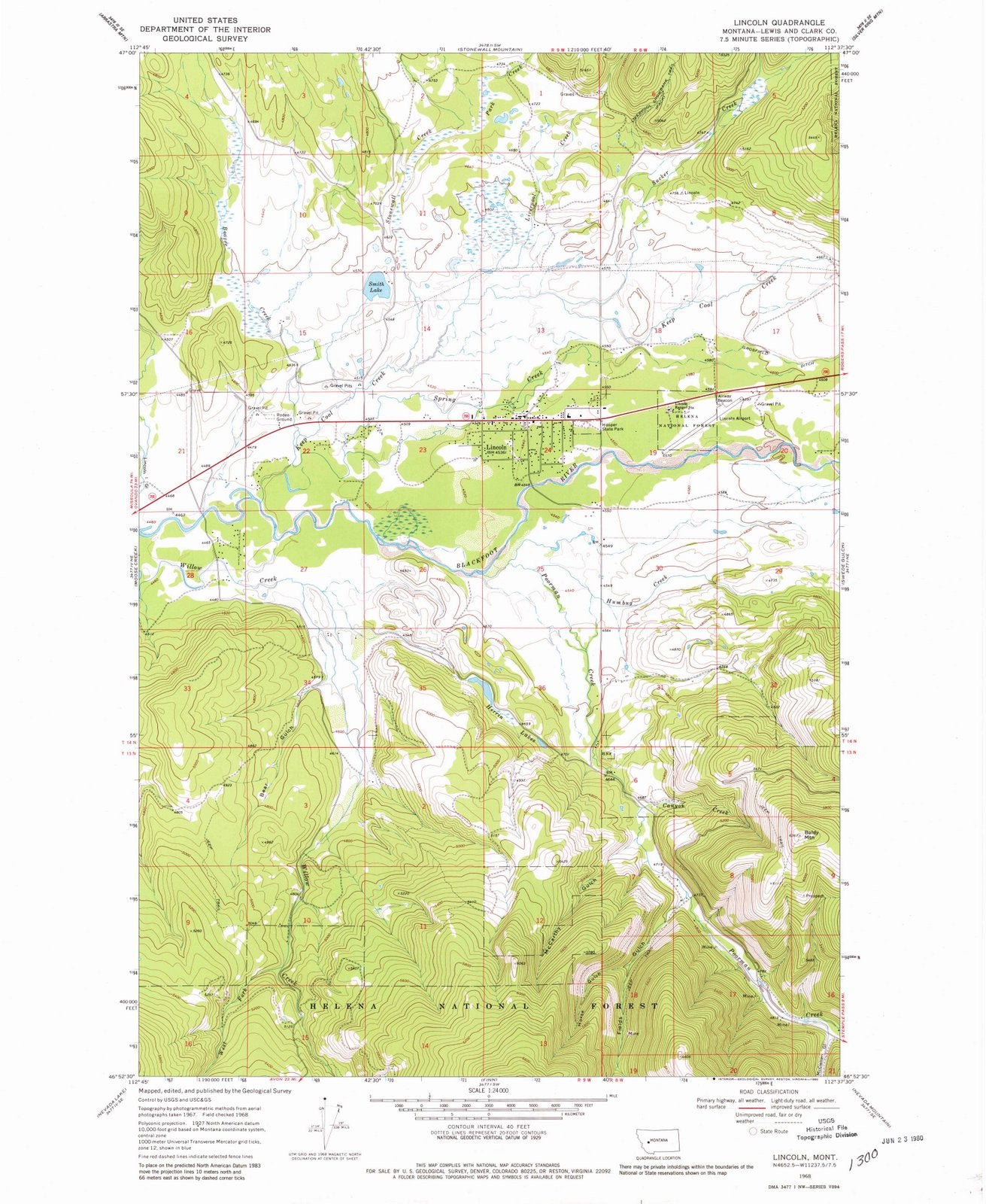 1968 Balance of Lincoln County, MT - Montana - USGS Topographic Map