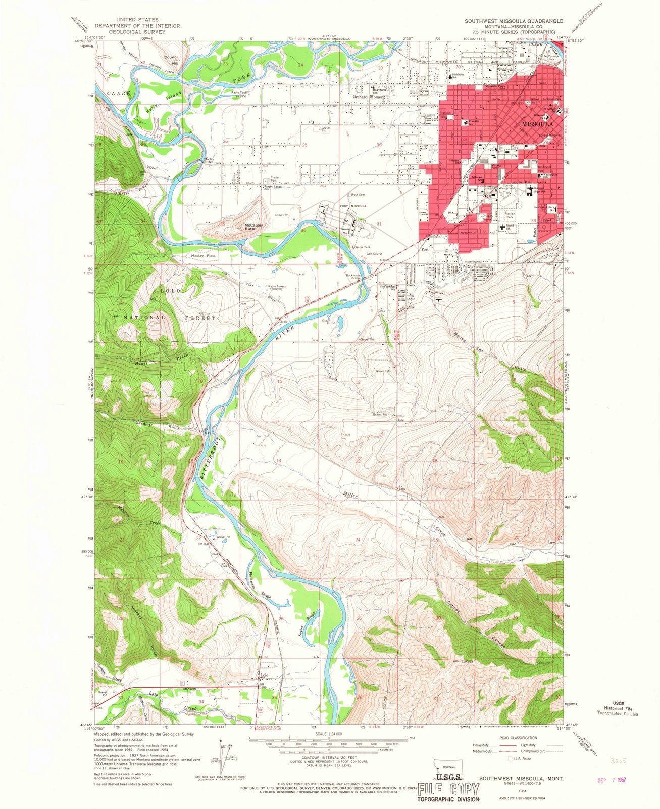 1964 Southwest Missoula, MT - Montana - USGS Topographic Map