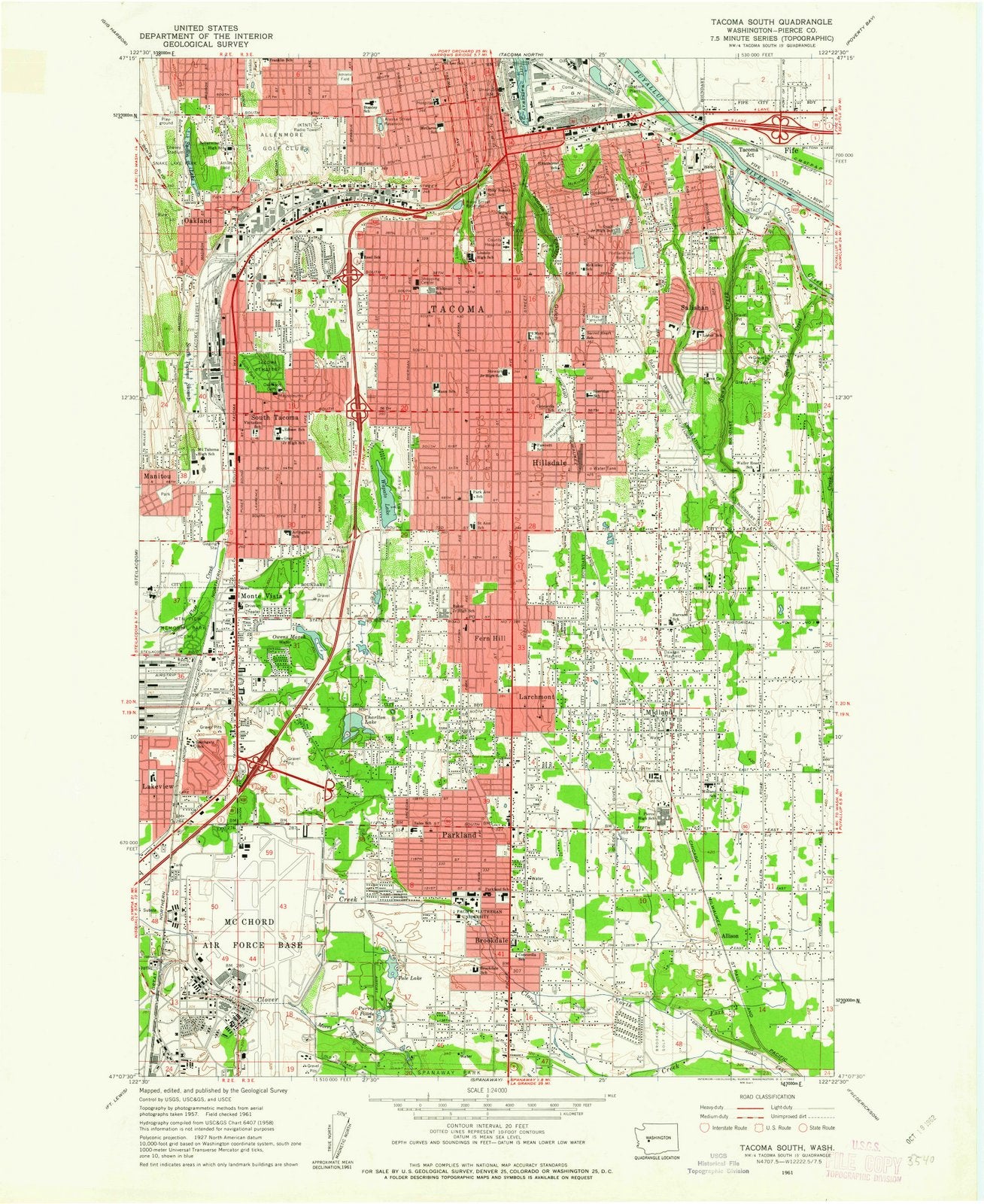 1961 Tacoma South, WA - Washington - USGS Topographic Map