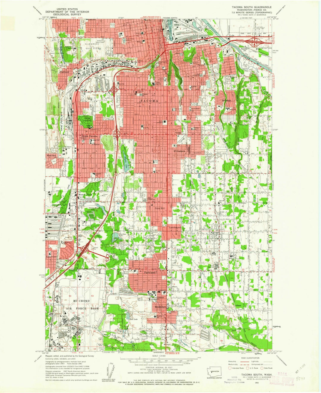 1961 Tacoma South, WA - Washington - USGS Topographic Map