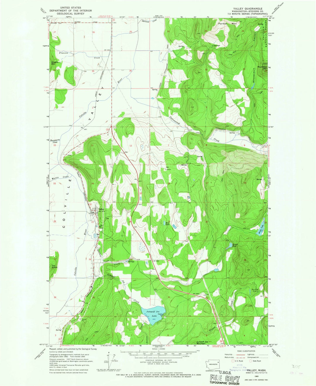 1965 Valley, WA - Washington - USGS Topographic Map
