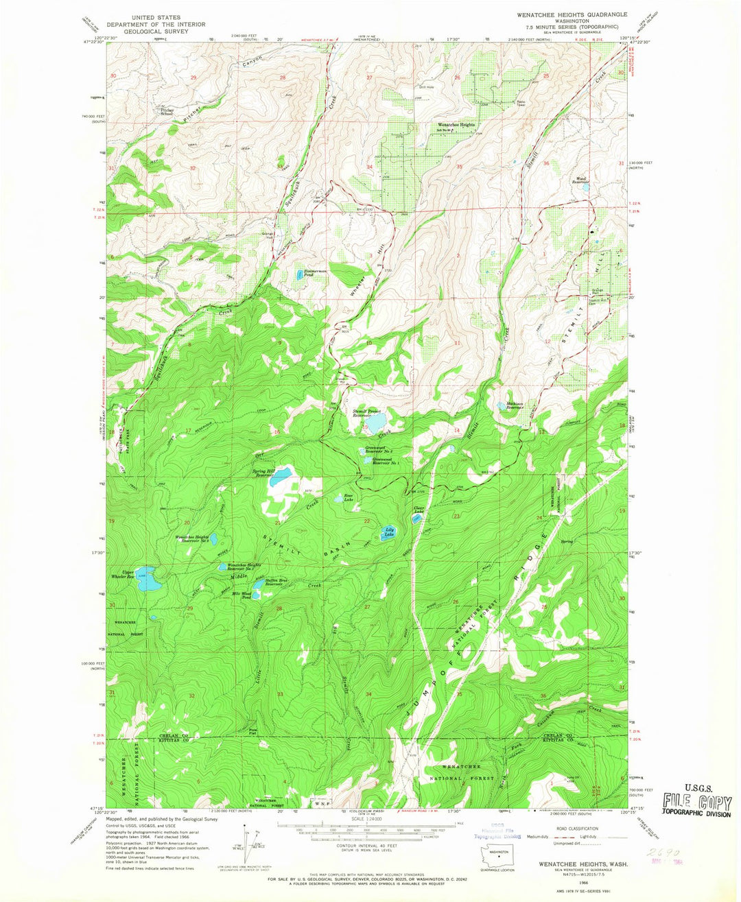 1966 Wenatchee Heights, WA - Washington - USGS Topographic Map