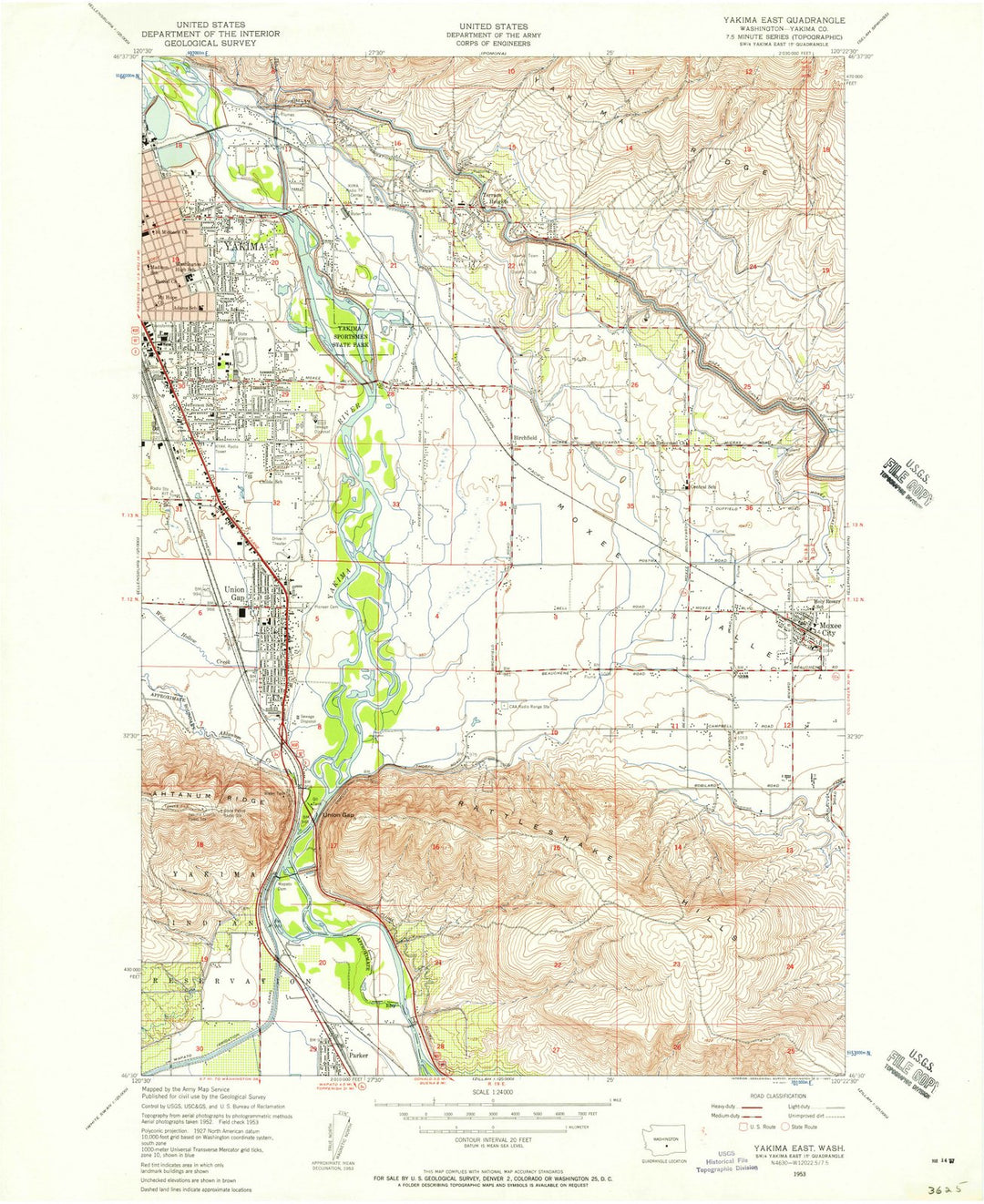 1953 Yakima East, WA - Washington - USGS Topographic Map