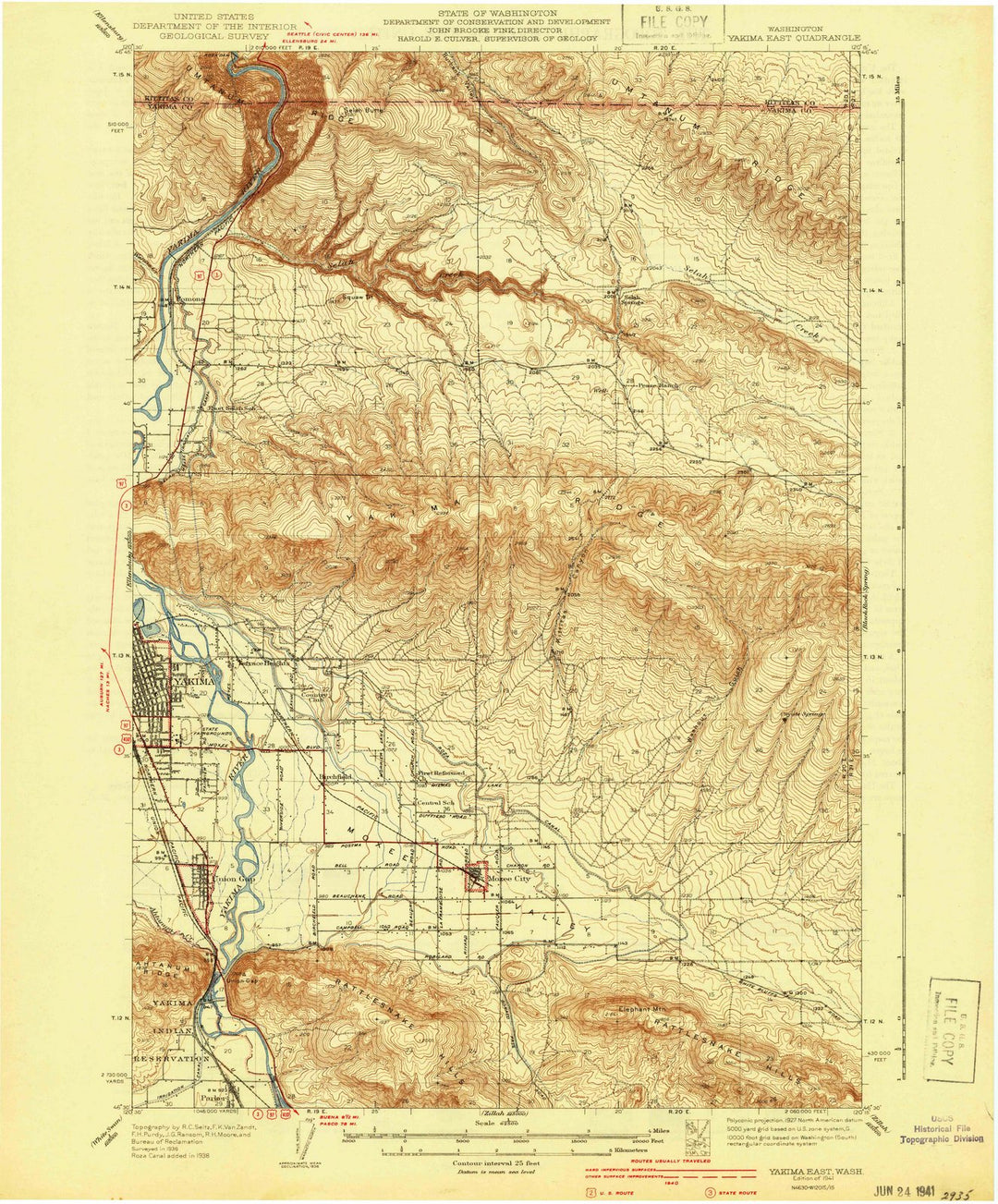 1941 Yakima East, WA - Washington - USGS Topographic Map
