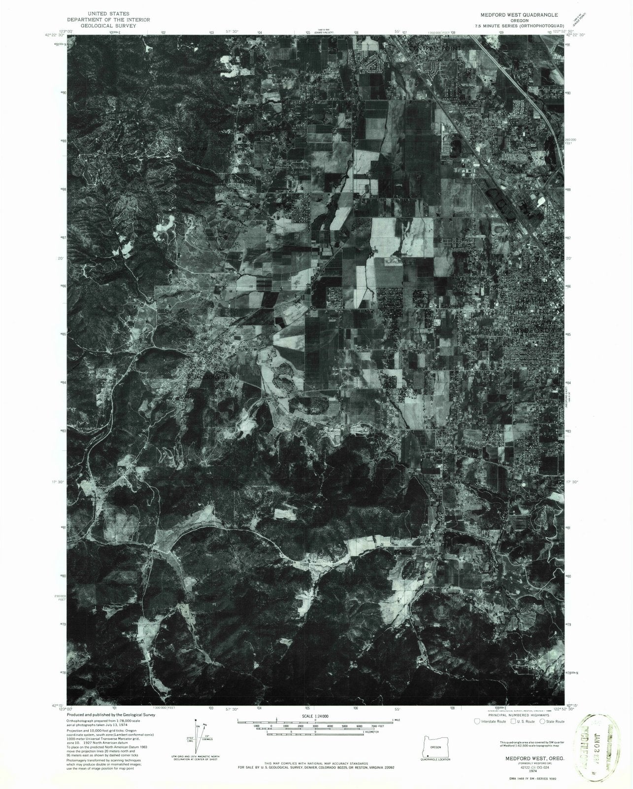 1974 Medford West, OR - Oregon - USGS Topographic Map