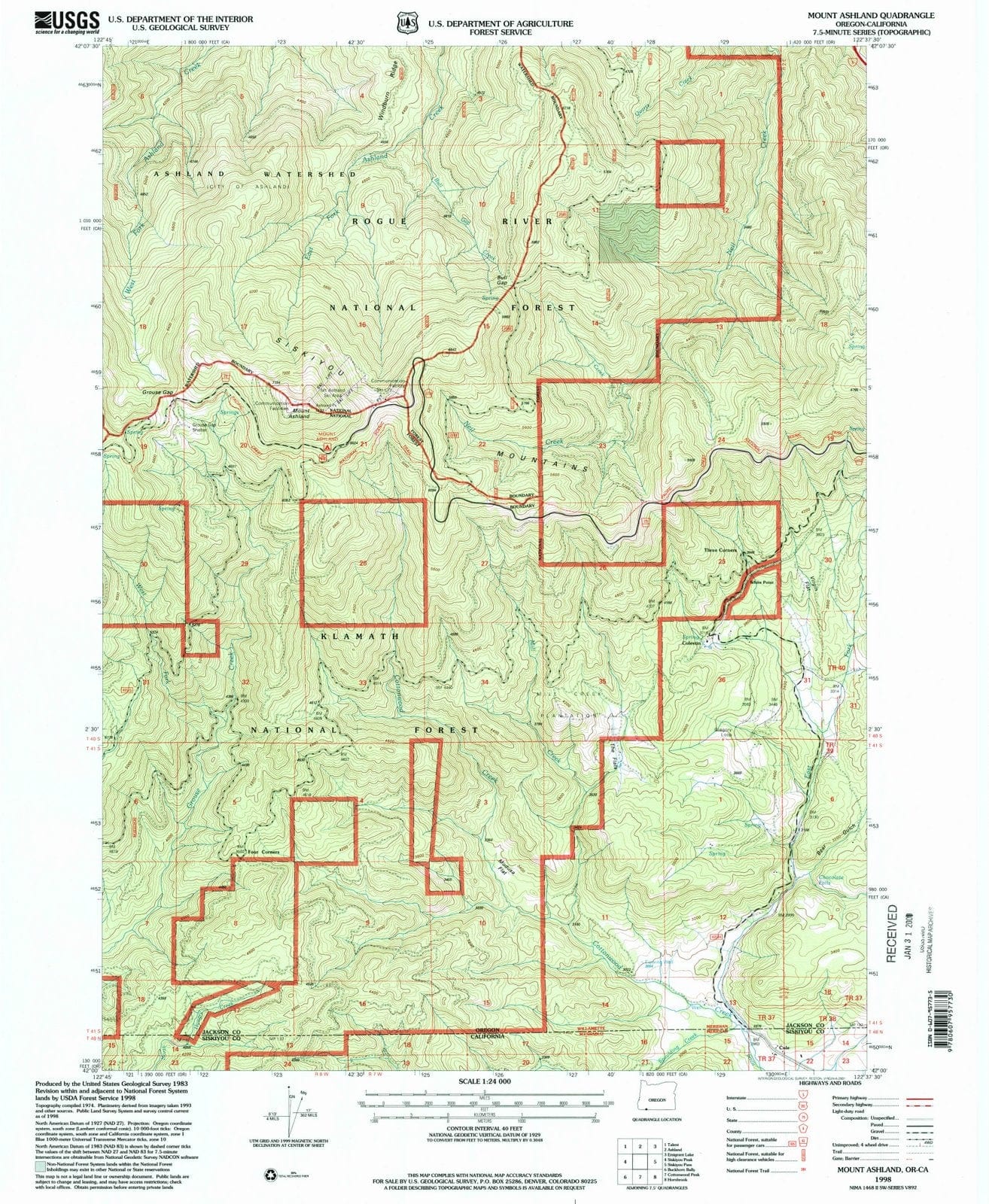 1998 Mount Ashland, OR - Oregon - USGS Topographic Map