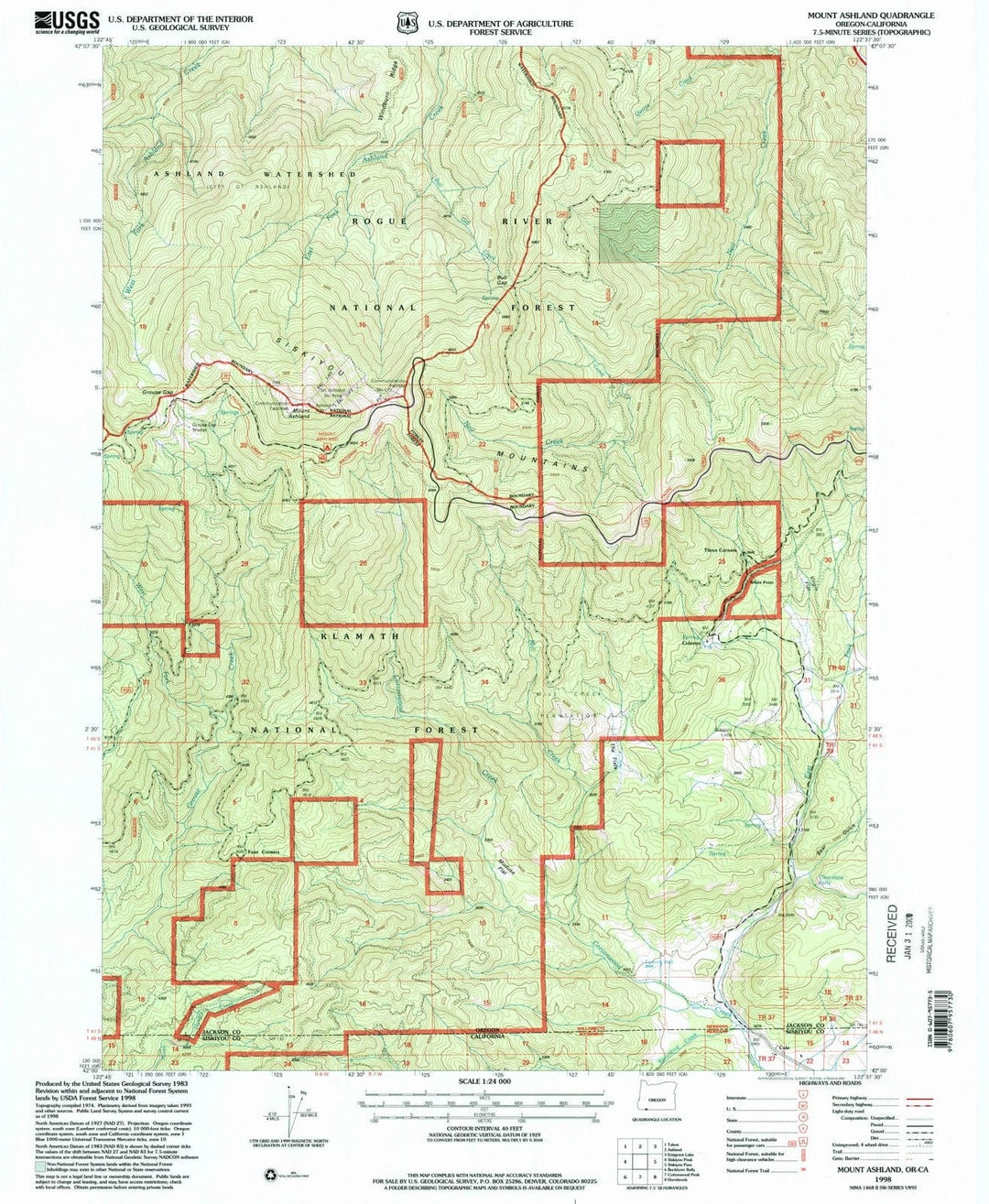 1998 Mount Ashland, OR - Oregon - USGS Topographic Map