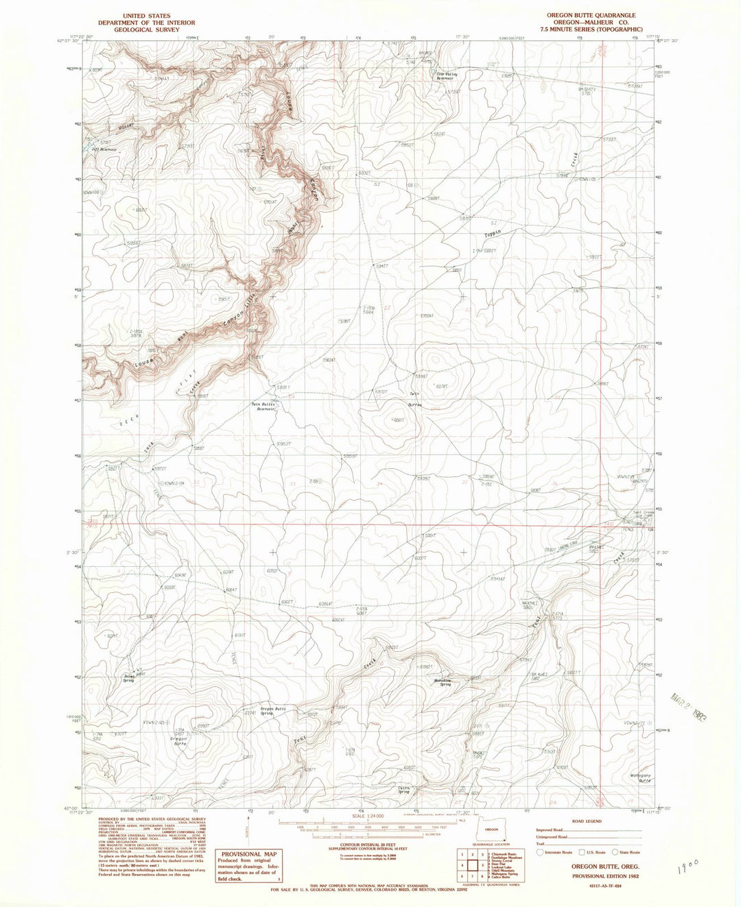 1982 Oregon Butte, OR - Oregon - USGS Topographic Map