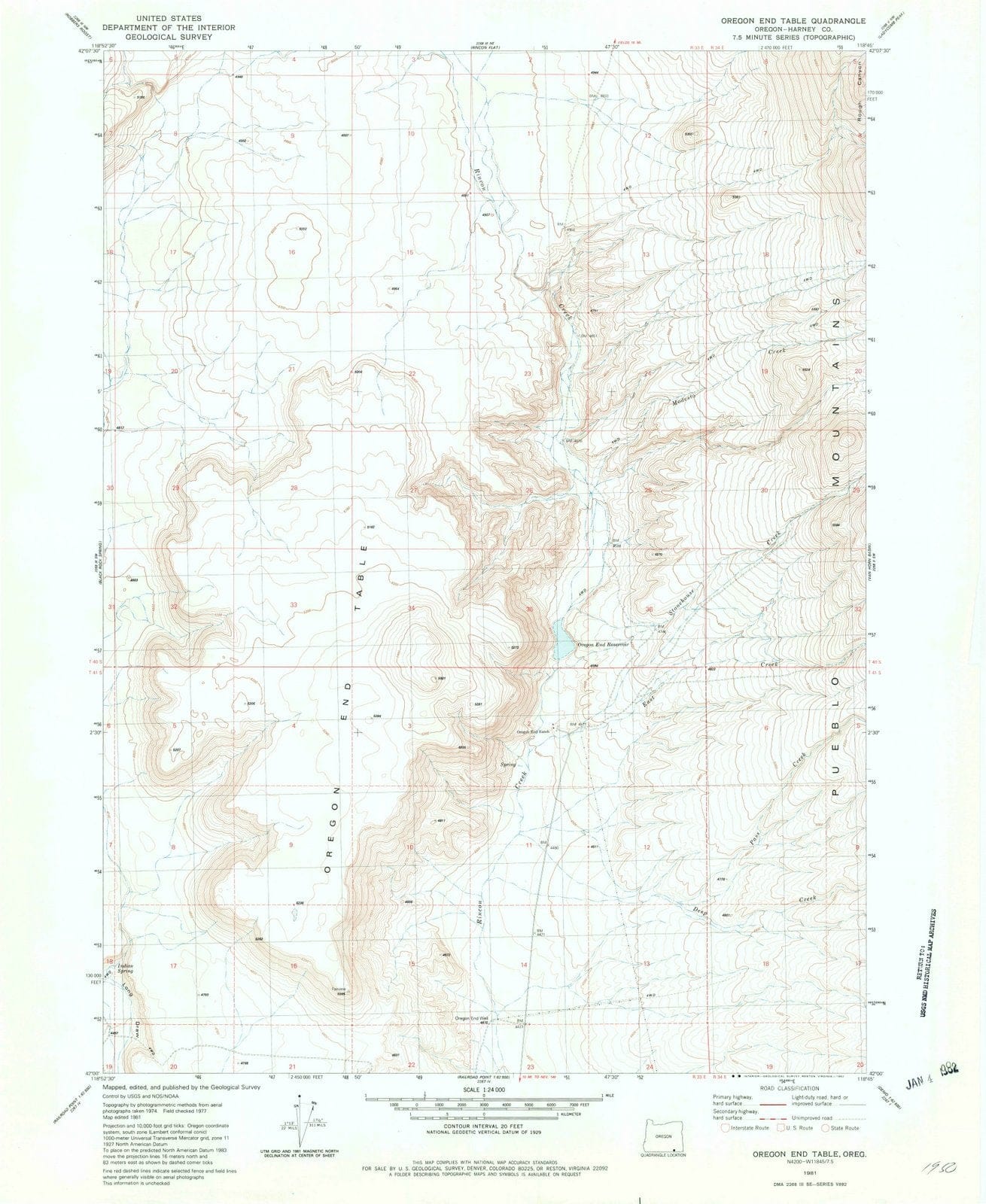 1981 Oregon End Table, OR - Oregon - USGS Topographic Map