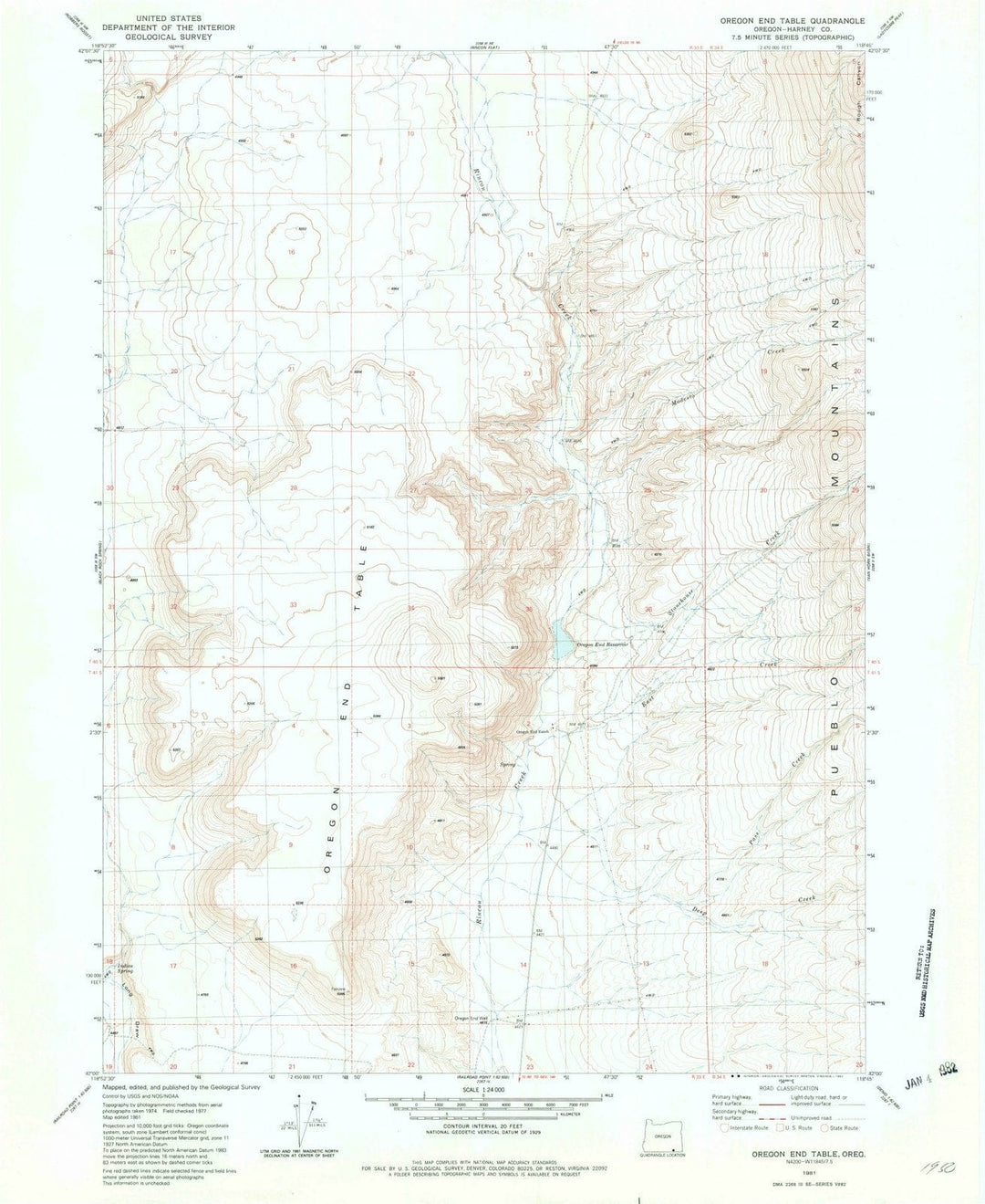 1981 Oregon End Table, OR - Oregon - USGS Topographic Map