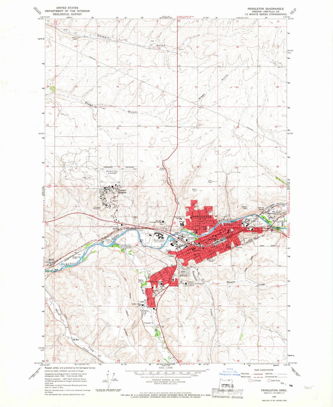 1966 Pendleton, OR - Oregon - USGS Topographic Map