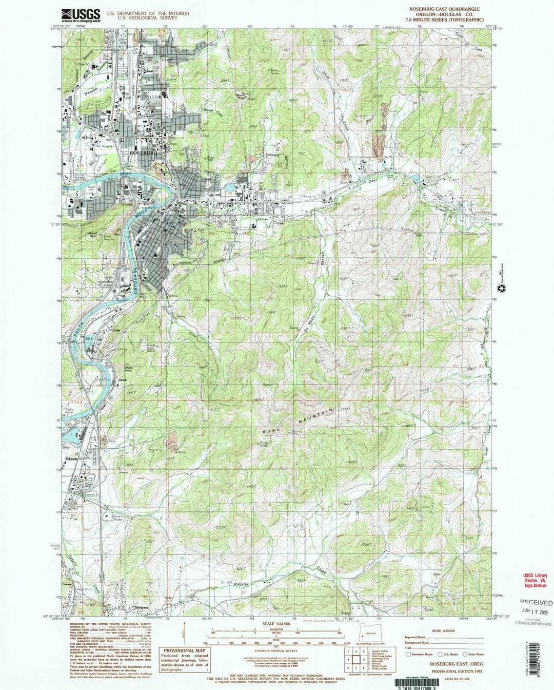1987 Roseburg East, OR - Oregon - USGS Topographic Map