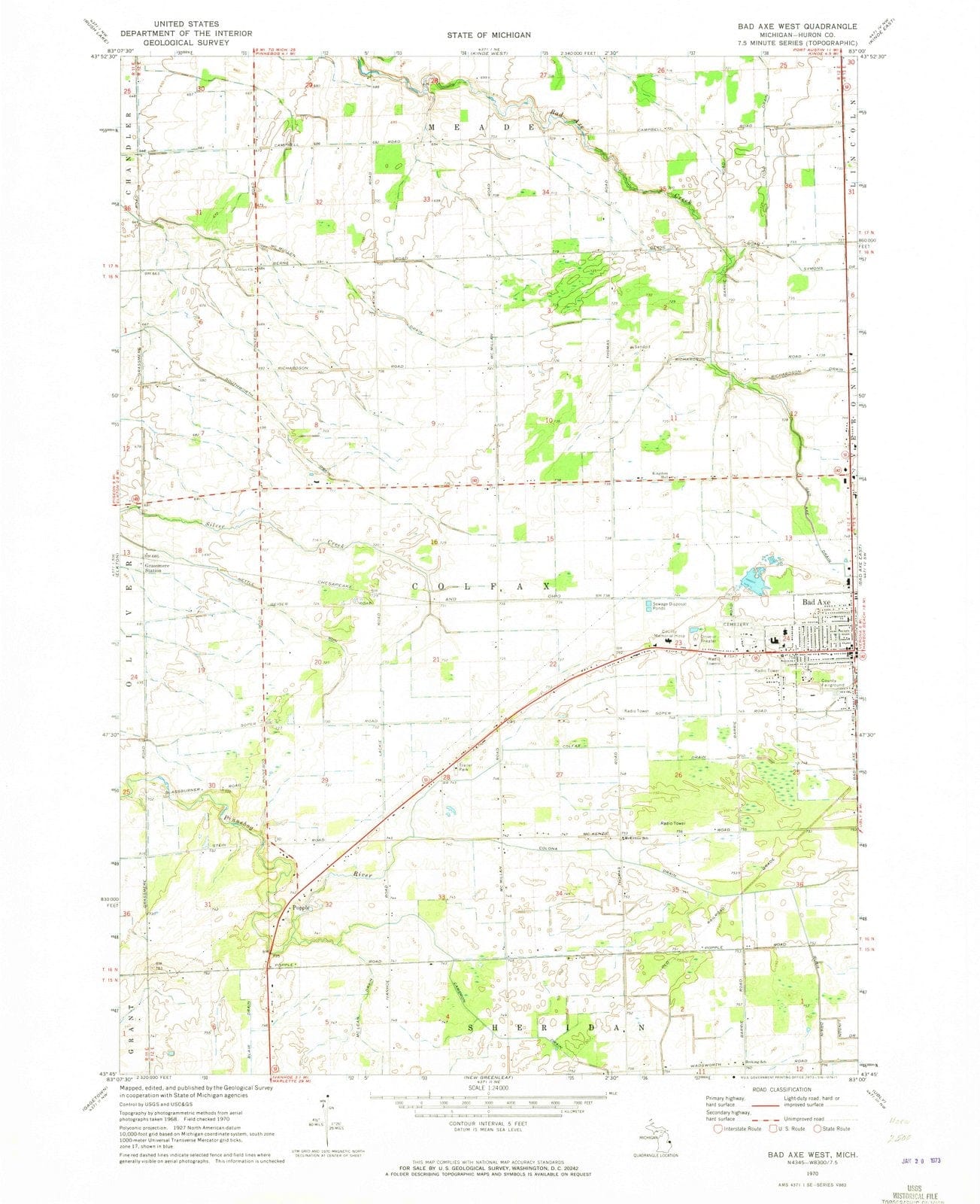 1970 Bad Axe West, MI - Michigan - USGS Topographic Map