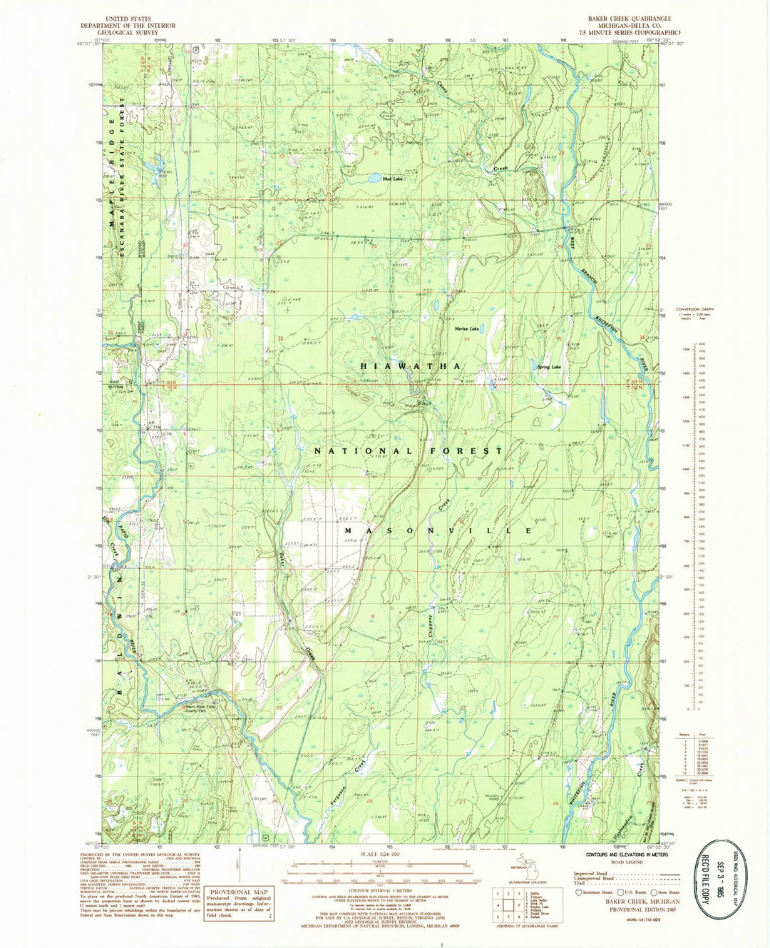 1985 Baker Creek, MI - Michigan - USGS Topographic Map