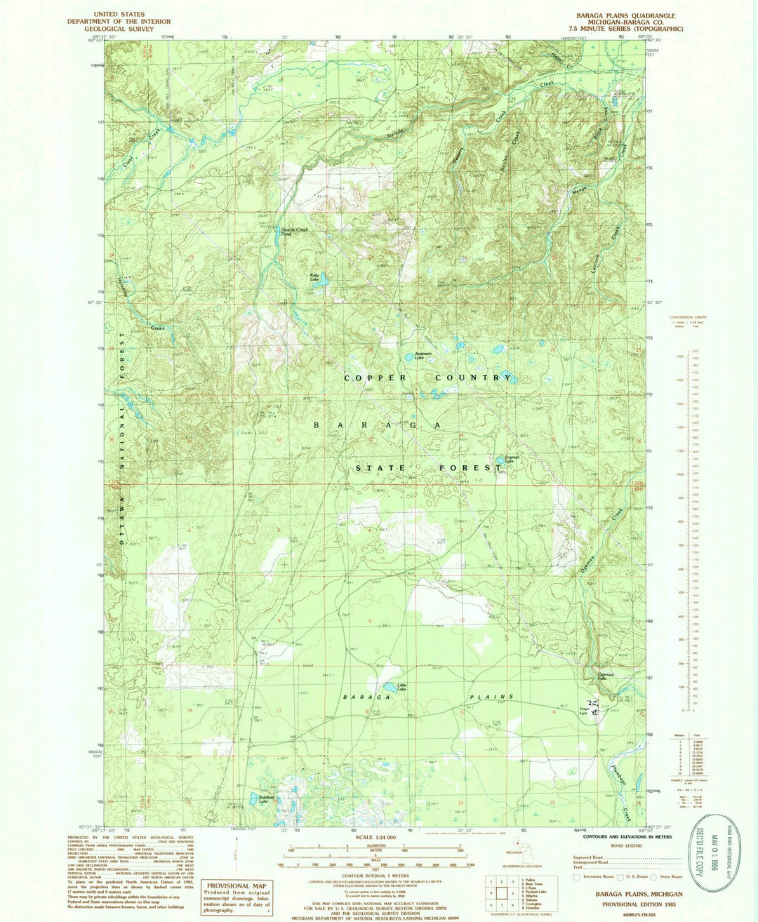 1985 Baraga Plains, MI - Michigan - USGS Topographic Map
