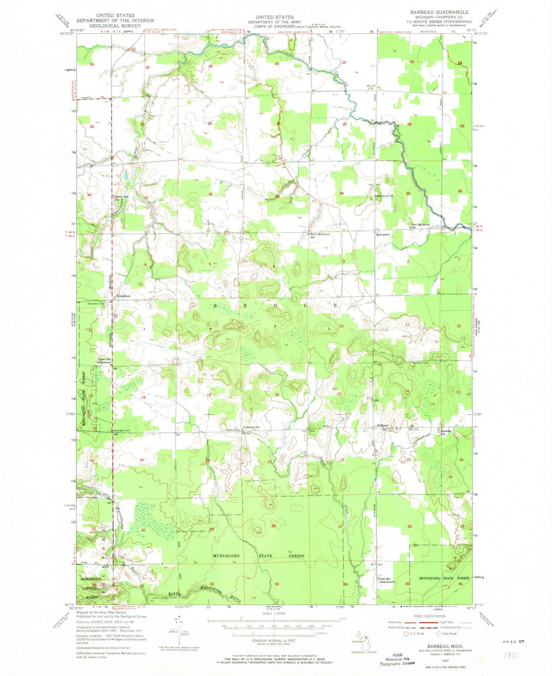 1951 Barbeau, MI - Michigan - USGS Topographic Map