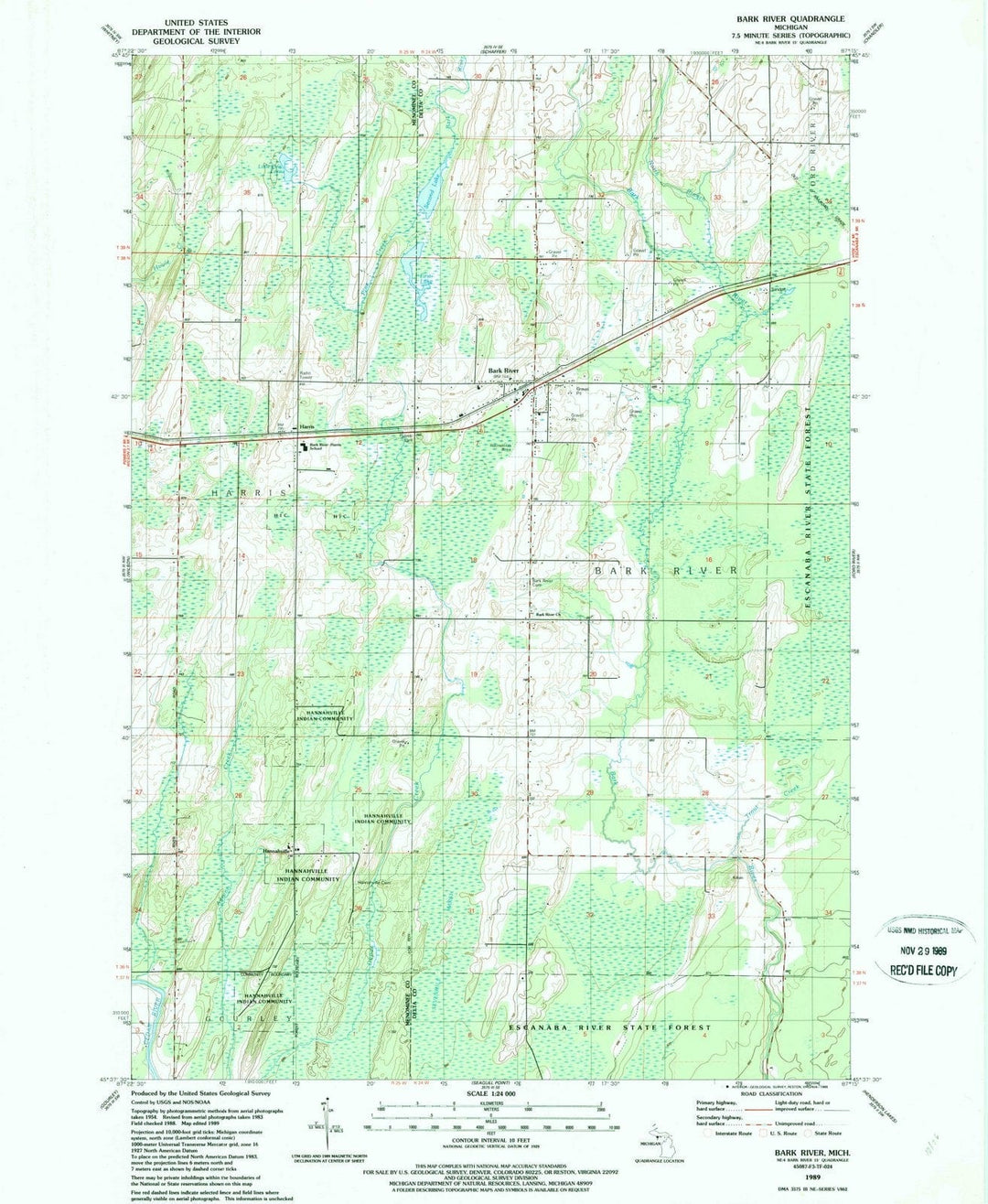 1989 Bark River, MI - Michigan - USGS Topographic Map