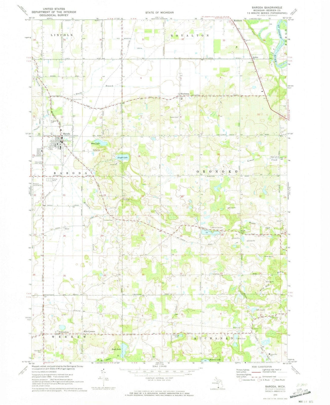 1970 Baroda, MI - Michigan - USGS Topographic Map