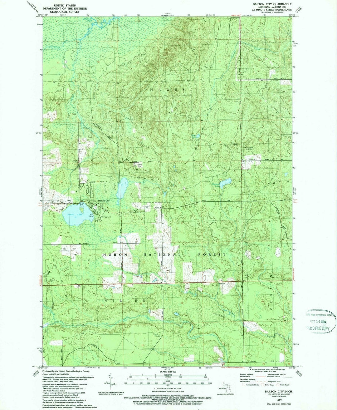 1989 Barton City, MI - Michigan - USGS Topographic Map