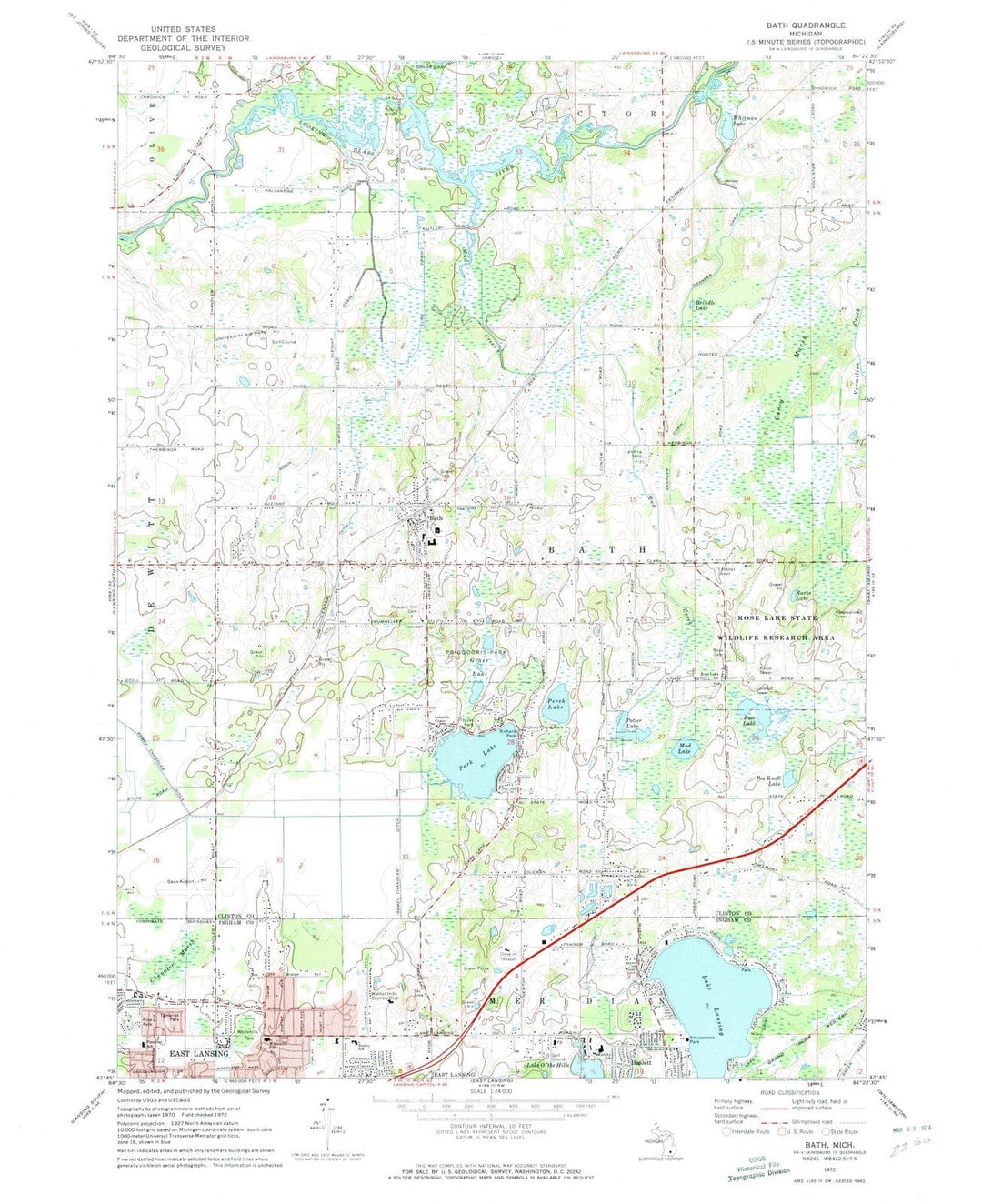 1972 Bath Charter, MI - Michigan - USGS Topographic Map