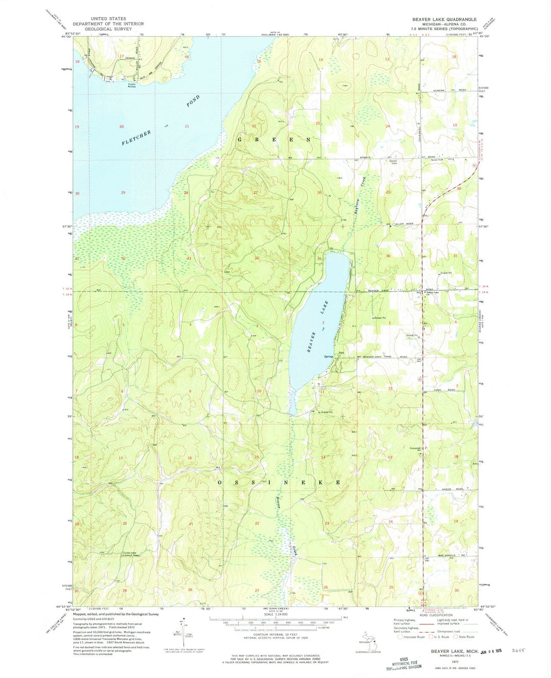 1972 Beaver Lake, MI - Michigan - USGS Topographic Map