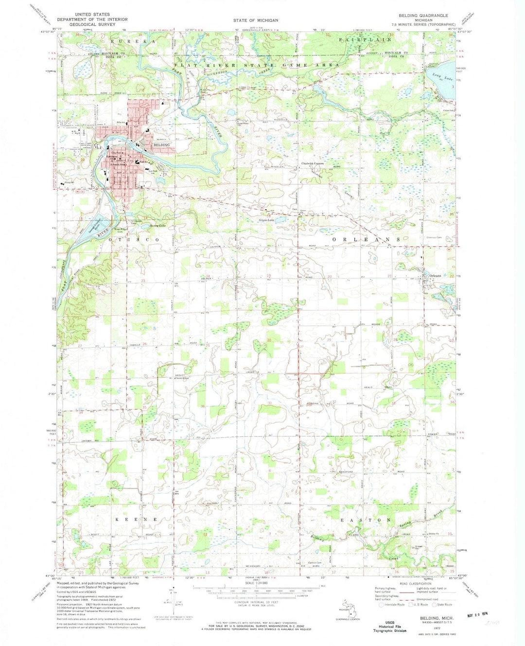 1972 Belding, MI - Michigan - USGS Topographic Map