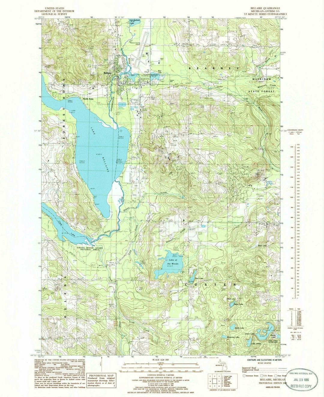 1985 Bellaire, MI - Michigan - USGS Topographic Map