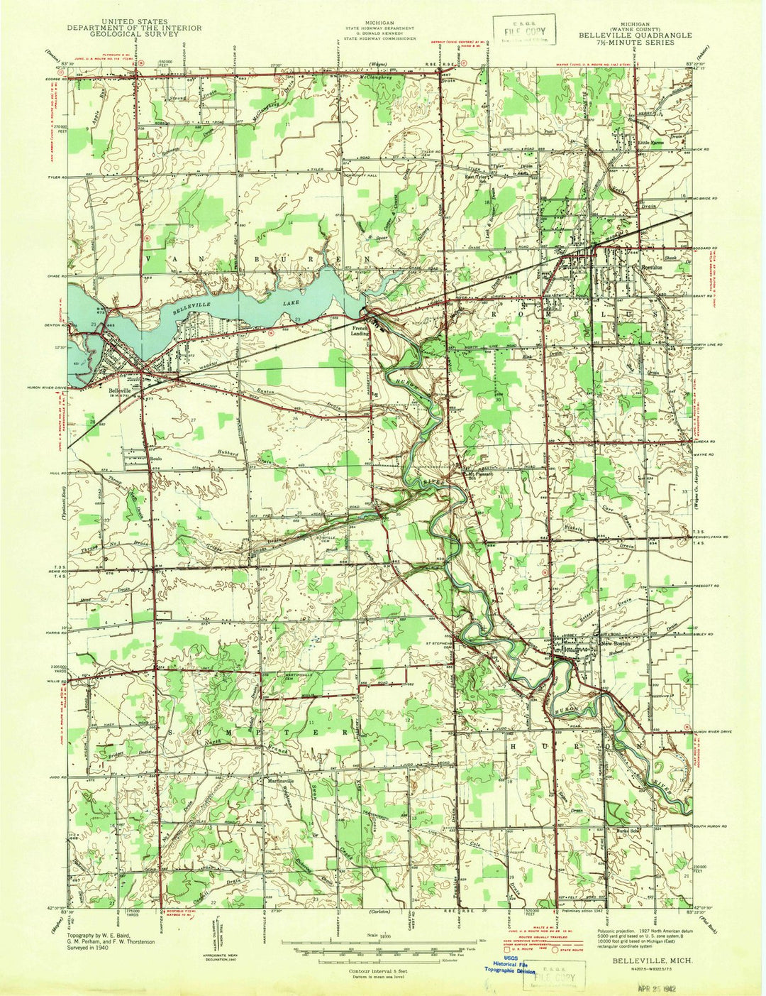 1942 Belleville, MI - Michigan - USGS Topographic Map