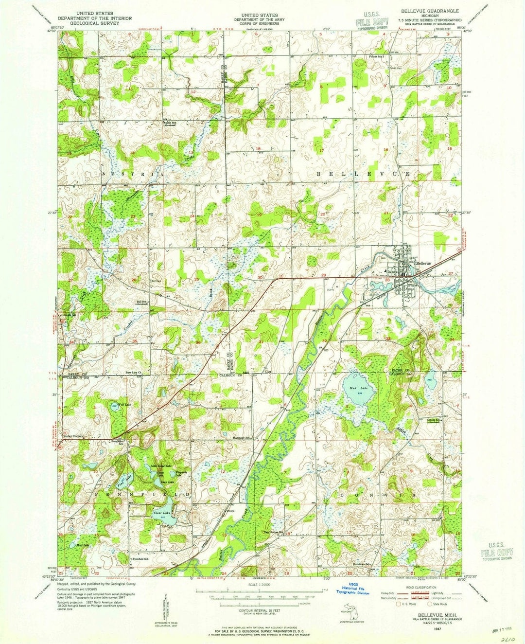 1947 Bellevue, MI - Michigan - USGS Topographic Map