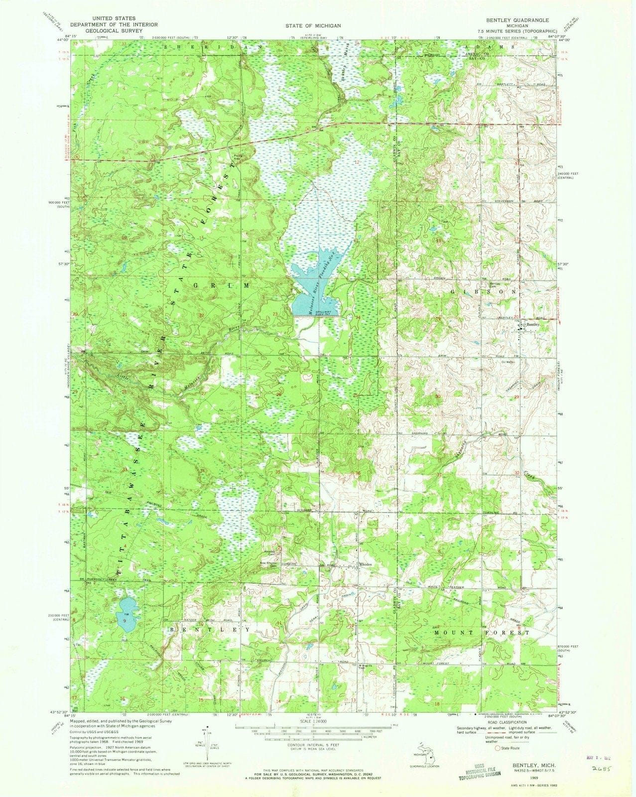 1969 Bentley, MI - Michigan - USGS Topographic Map