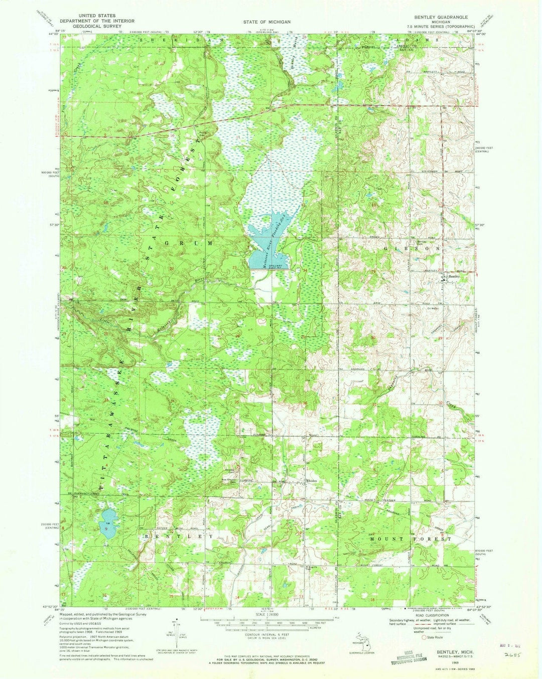 1969 Bentley, MI - Michigan - USGS Topographic Map