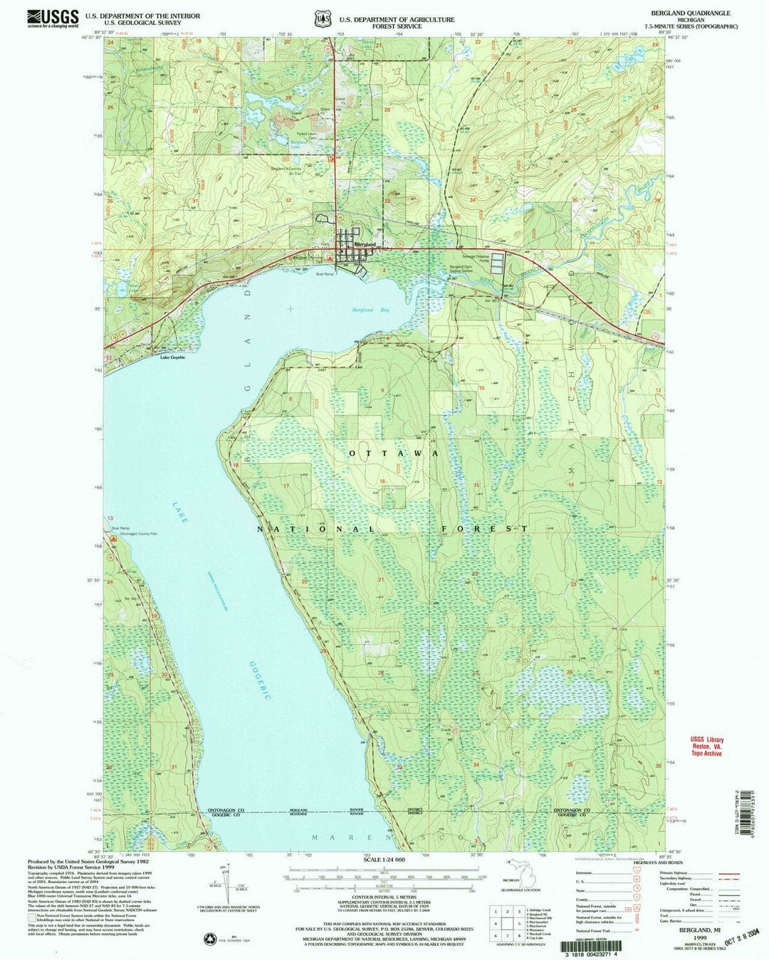 1999 Bergland, MI - Michigan - USGS Topographic Map