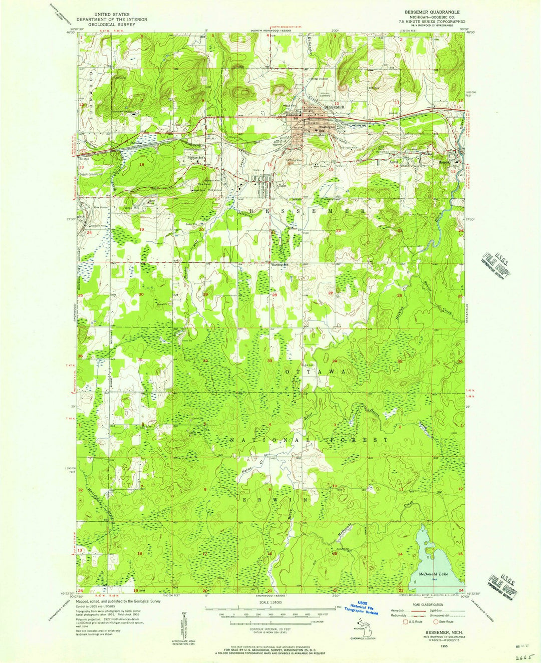 1955 Bessemer, MI - Michigan - USGS Topographic Map