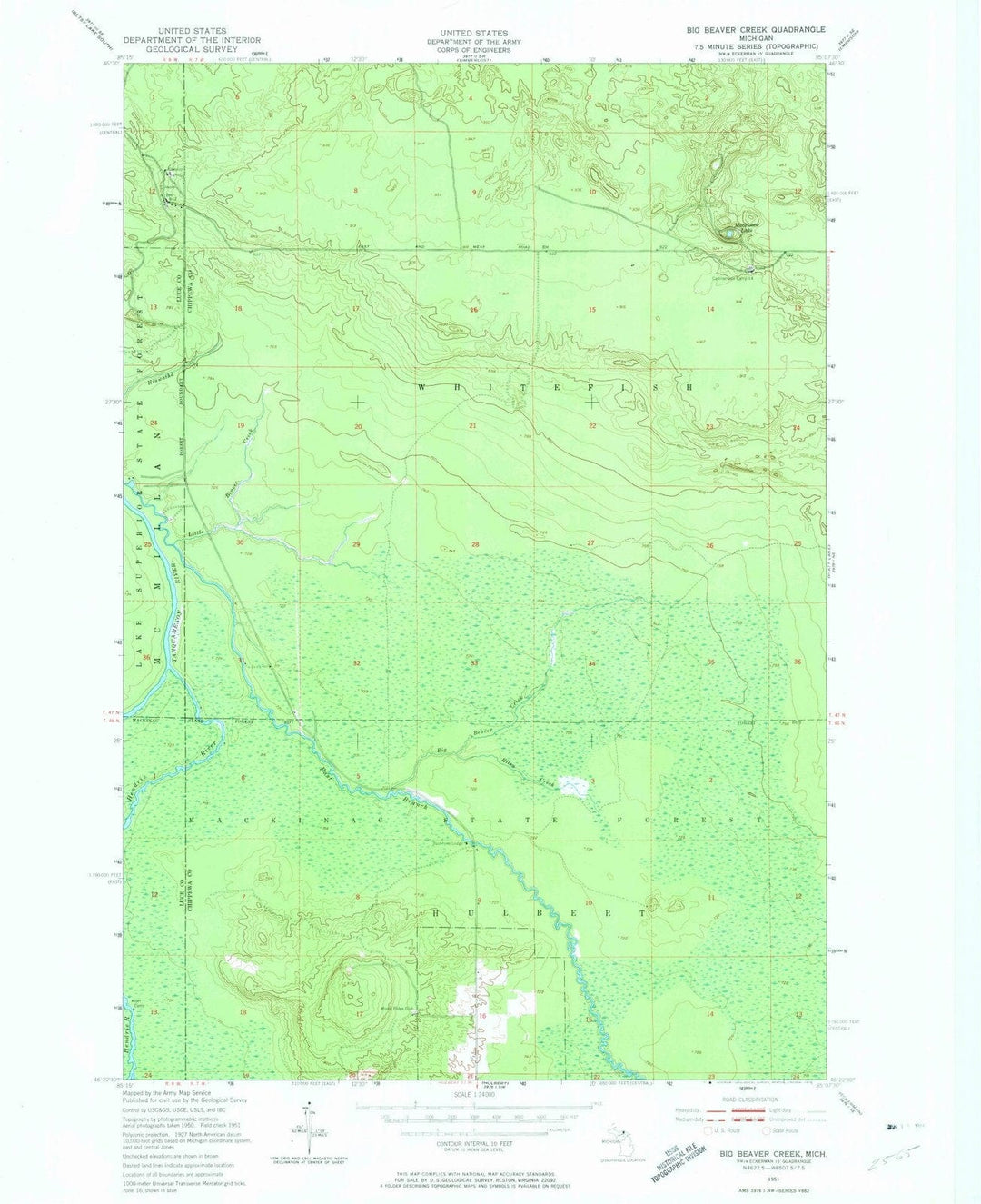 1951 Big Beaver Creek, MI - Michigan - USGS Topographic Map