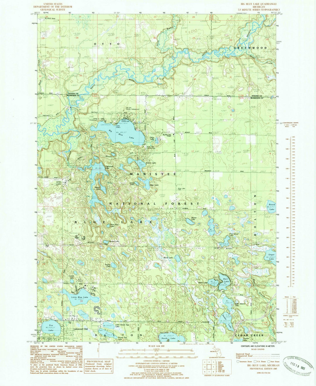 1985 Big Blue Lake, MI - Michigan - USGS Topographic Map